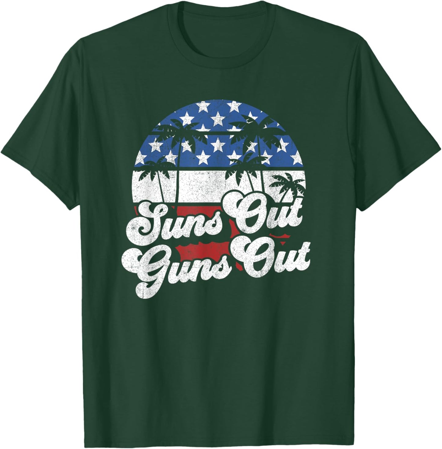 Funny Suns Out Guns Out 4th of July USA American Flag Beach T-Shirt - T-Shirt | Forest