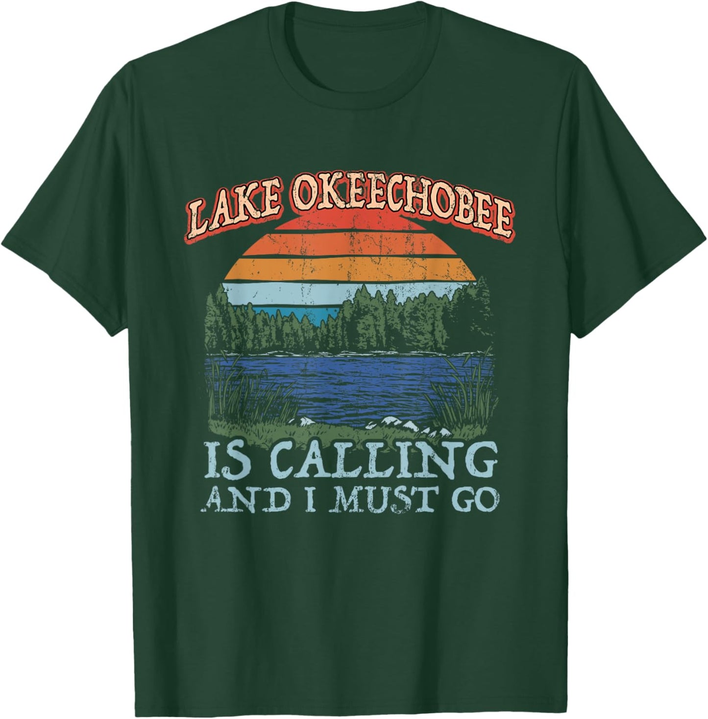 Fishing Boating Camping Retro Lake Vacation Lake Okeechobee T-Shirt - T-Shirt | Forest