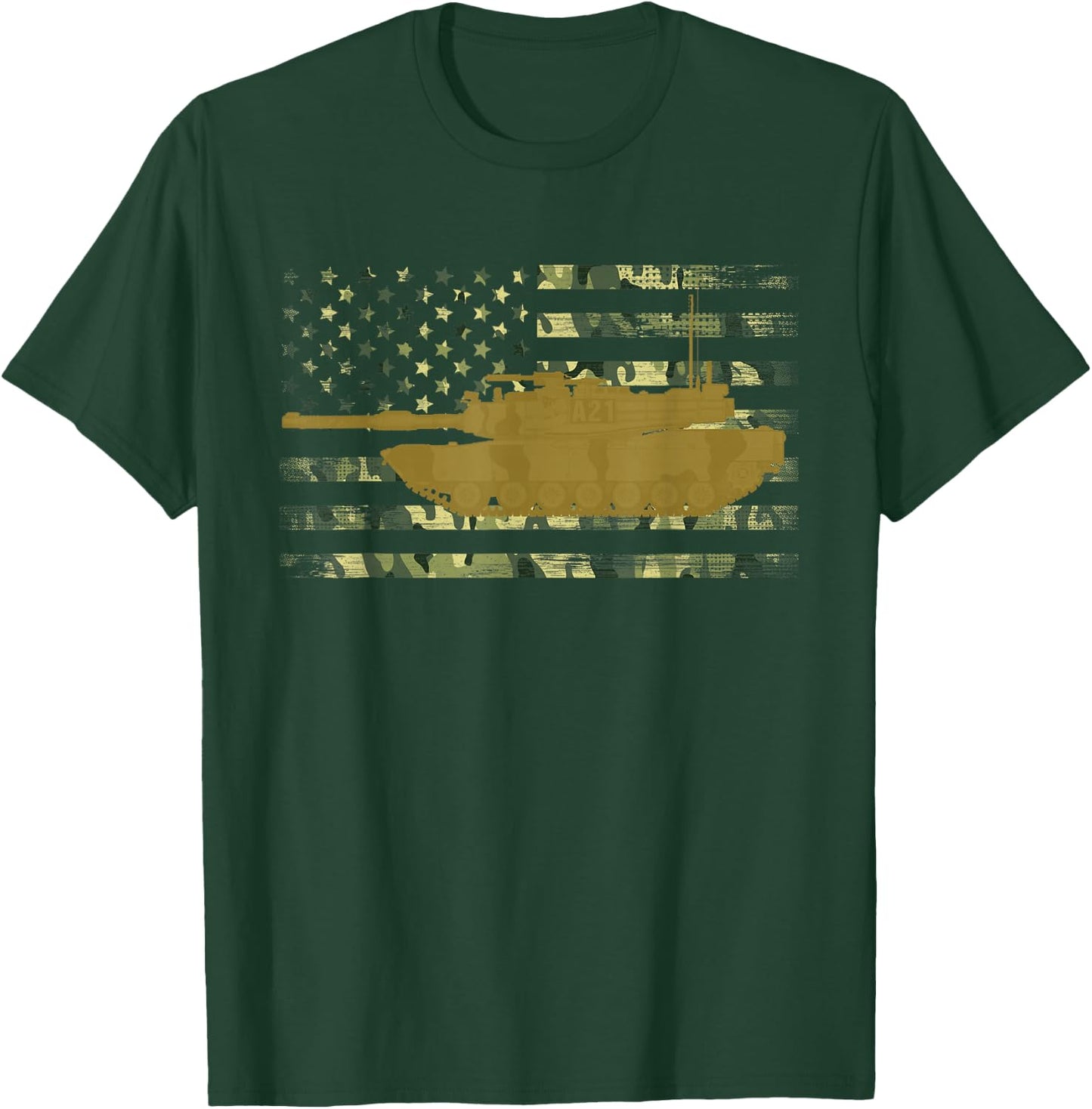M1 Abrams Military Battle Tank Camo American Flag T-Shirt - T-Shirt | Forest