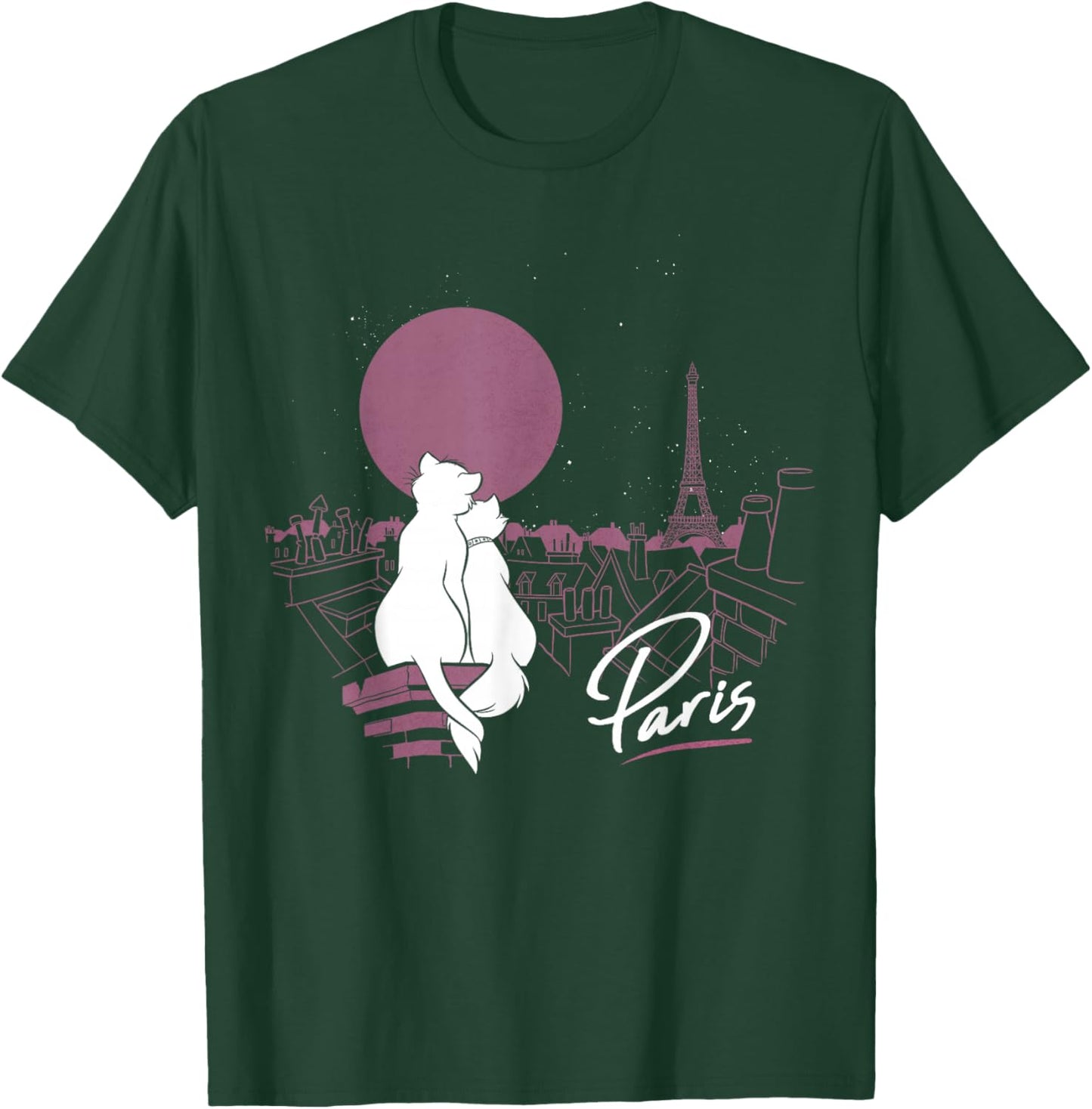 Disney The Aristocats Duchess And Thomas Paris by Moonlight , Black, S T-Shirt - T-Shirt | Forest