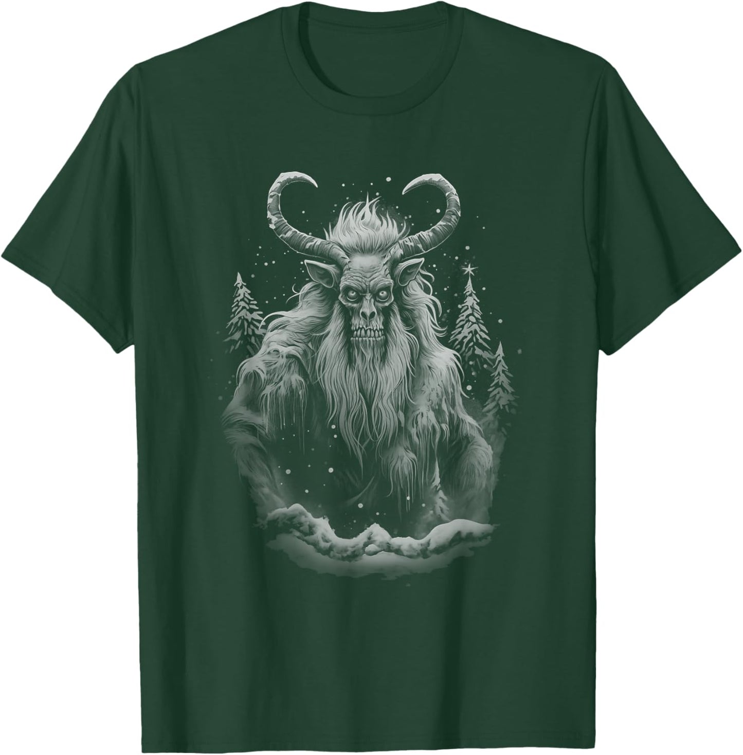 Vintage Krampus Creepy Christmas Black and White Graphic T-Shirt - T-Shirt | Forest