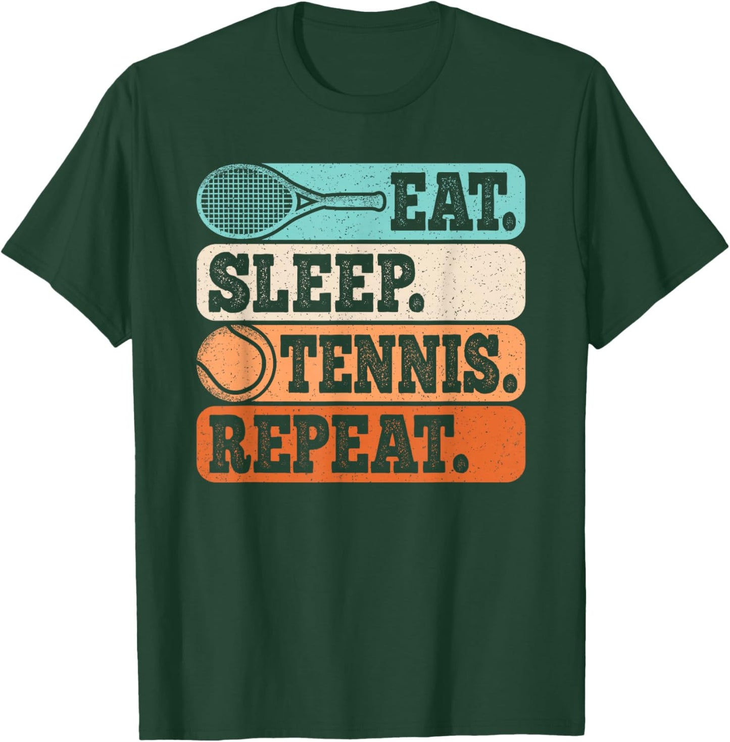 Eat Sleep Tennis Repeat Funny Retro Tennis Player Men Boys T-Shirt - T-Shirt | Forest