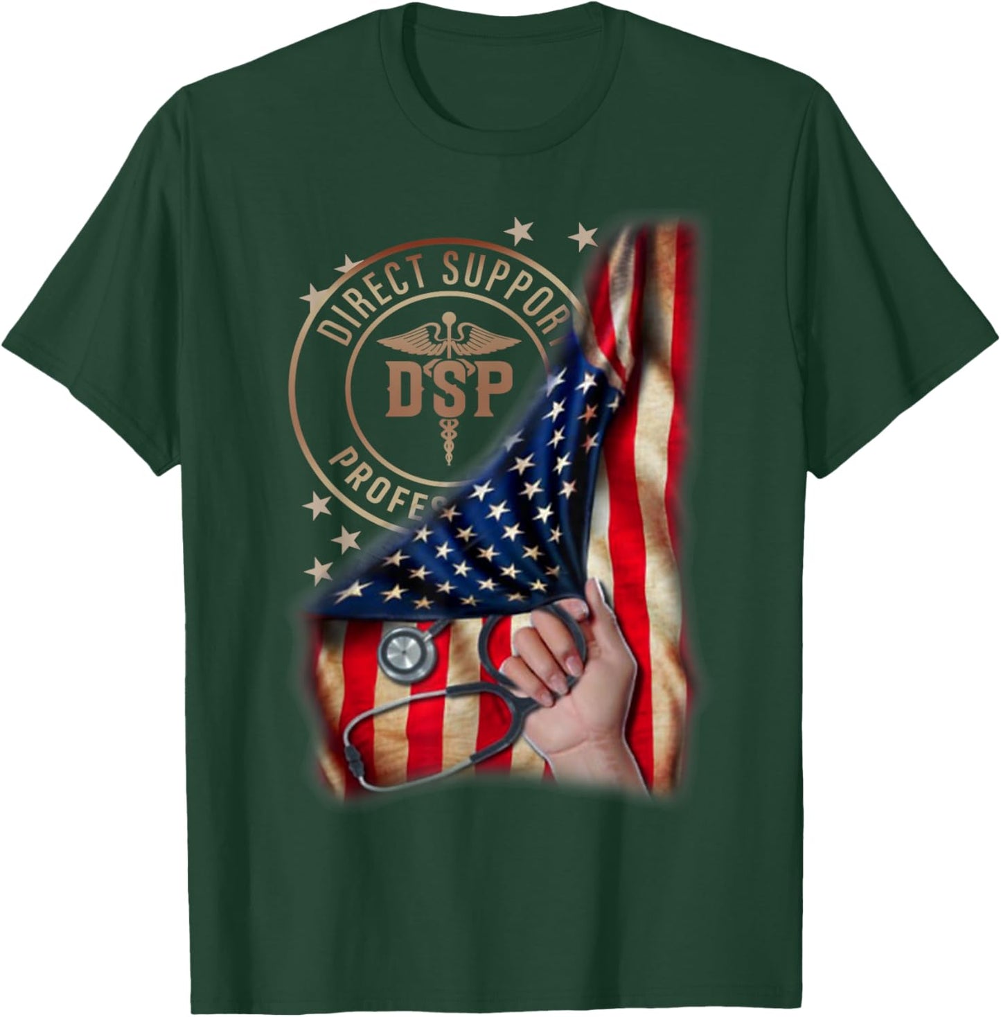 Funny Patriotic DSP USA Flag Nurses Week Gifts 4th of July Women Men T-Shirt - T-Shirt | Forest