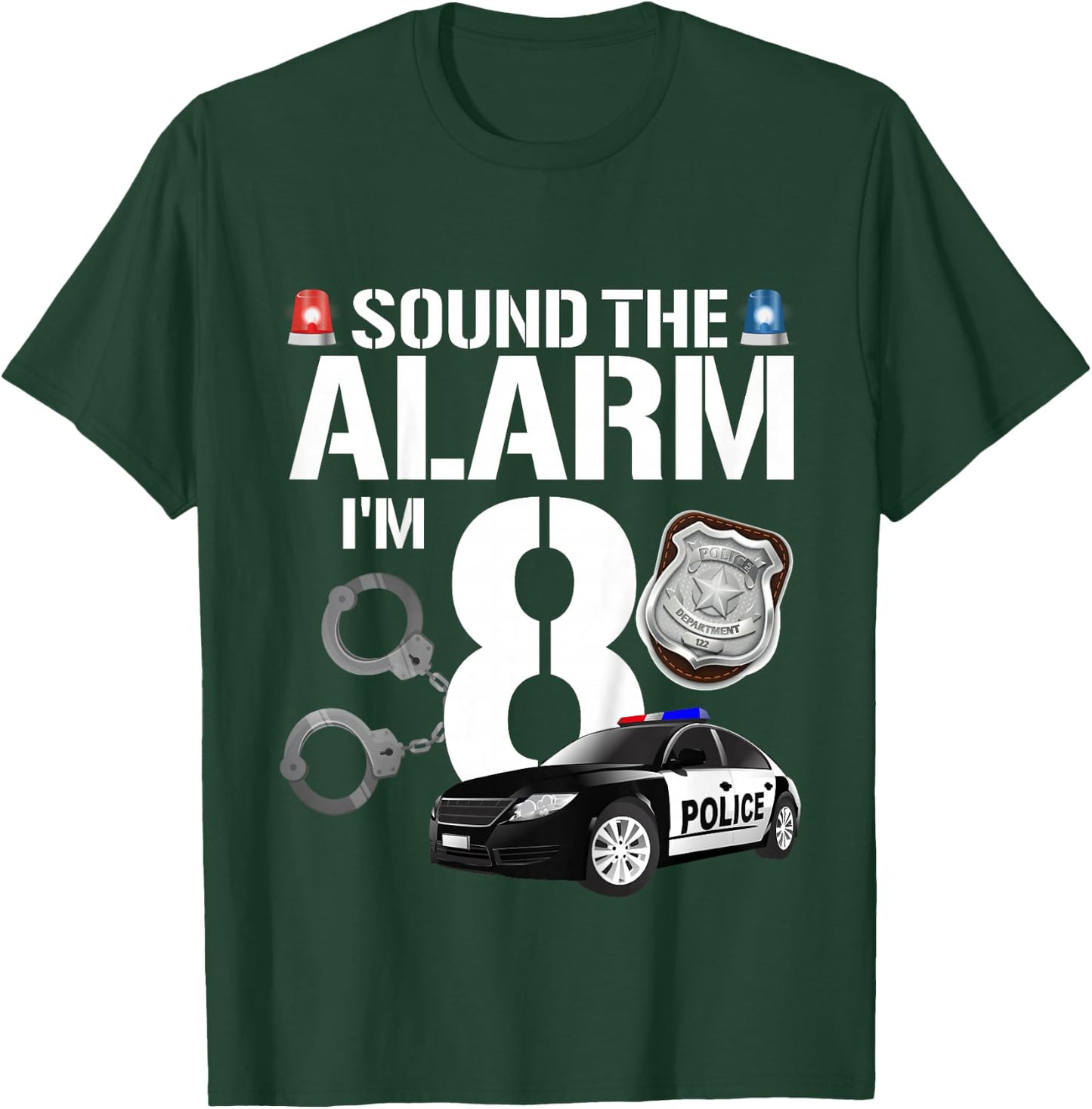 Kids 8 Year Old Police Birthday Officer Cop Car 8th Gift Boy T-Shirt - T-Shirt | Forest