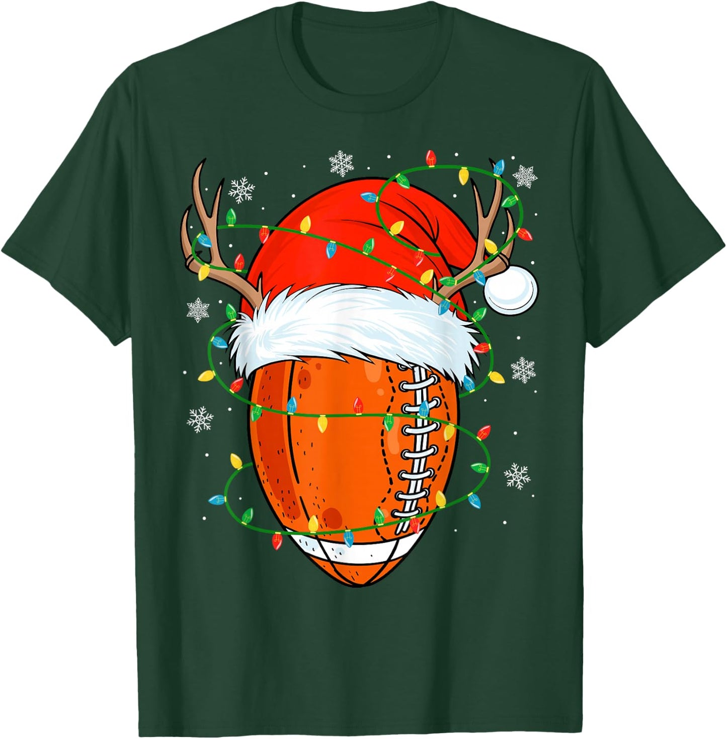 Santa Football Ball Xmas Lights Christmas Football Player T-Shirt - T-Shirt | Forest