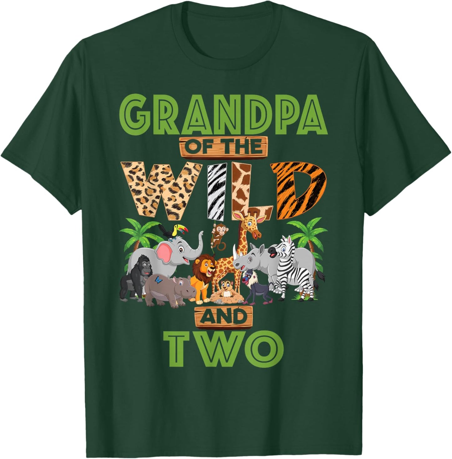 2nd Birthday Zoo Safari Jungle Grandpa Of The Wild and Two T-Shirt - T-Shirt | Forest