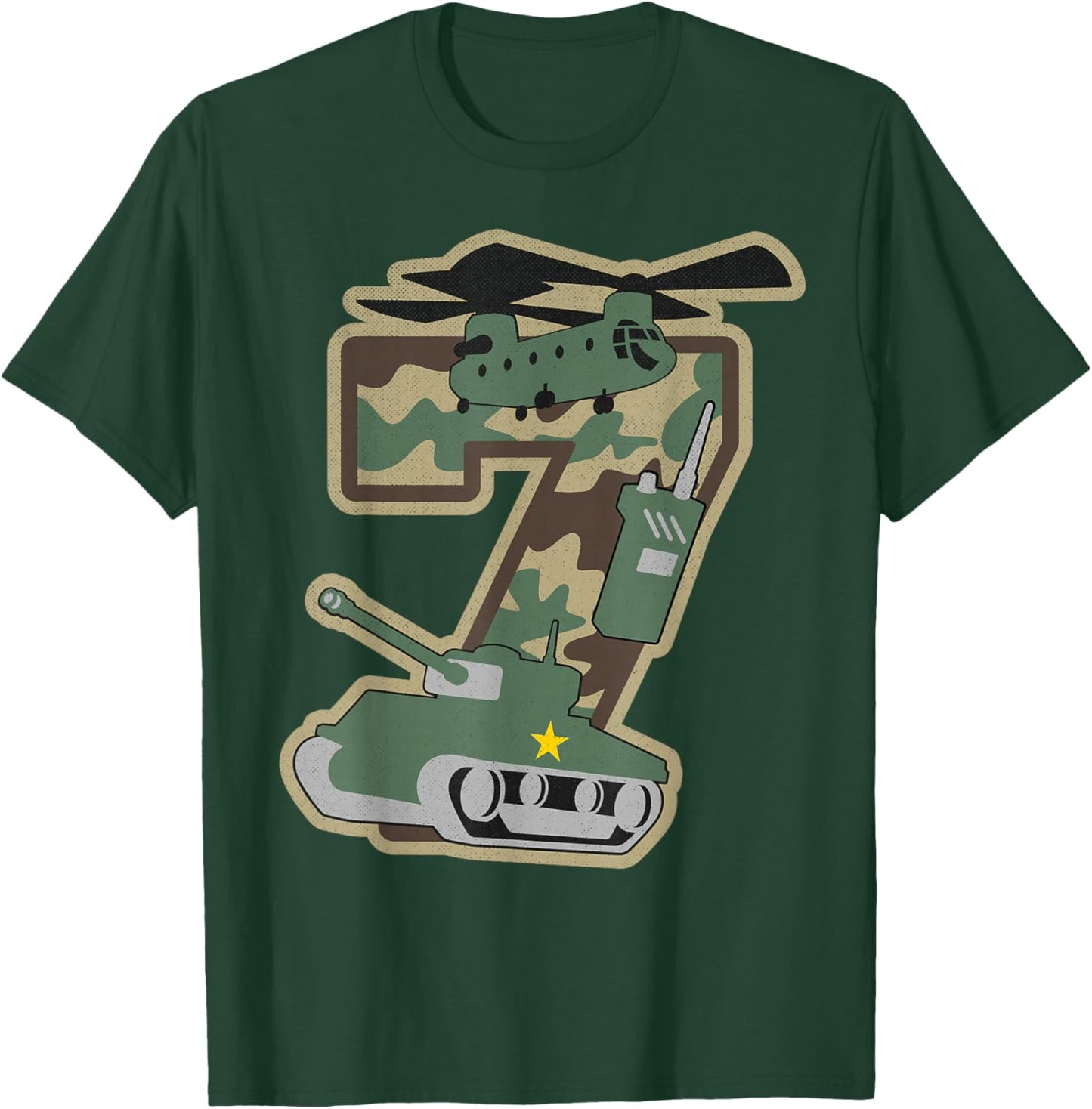 7th Birthday Boy 7 Years Old Little Military Camo Army Funny T-Shirt - T-Shirt | Forest