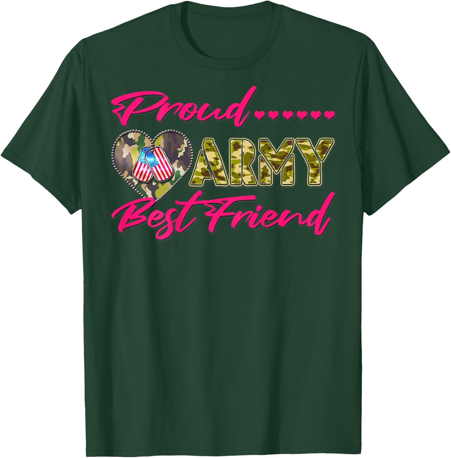 Proud Army Best Friend Camo US Flag Dog Tag Military Friends T-Shirt - T-Shirt | Forest