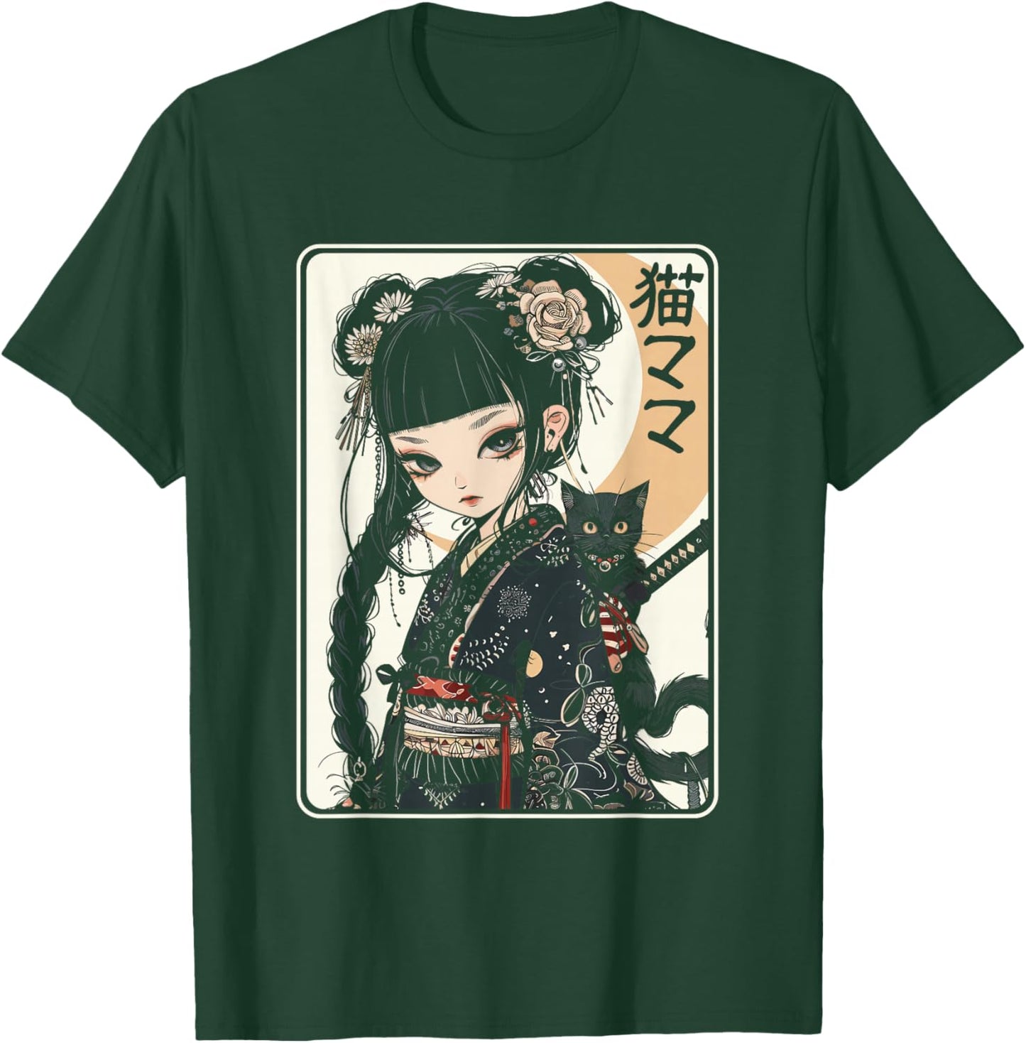 Japanese Gothic Kawaii Anime Samurai Cat Mom Woman Girls T-Shirt - T-Shirt | Forest