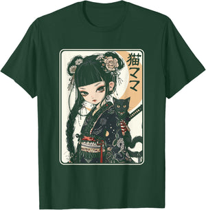 Japanese Gothic Kawaii Anime Samurai Cat Mom Woman Girls T-Shirt - T-Shirt | Forest