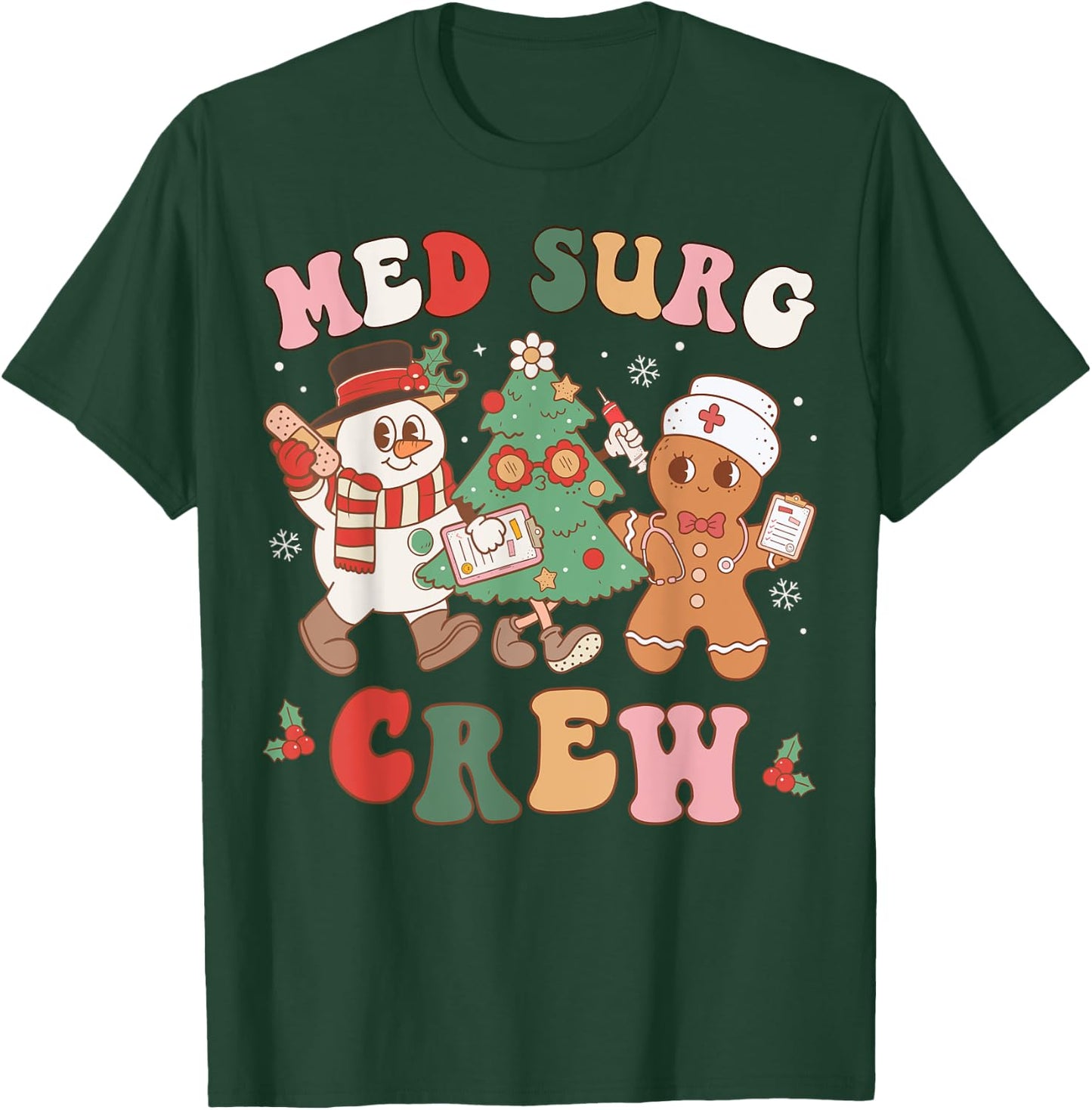 Med Surg Crew Christmas Tree Retro Nurse Nursing Group T-Shirt - T-Shirt | Forest
