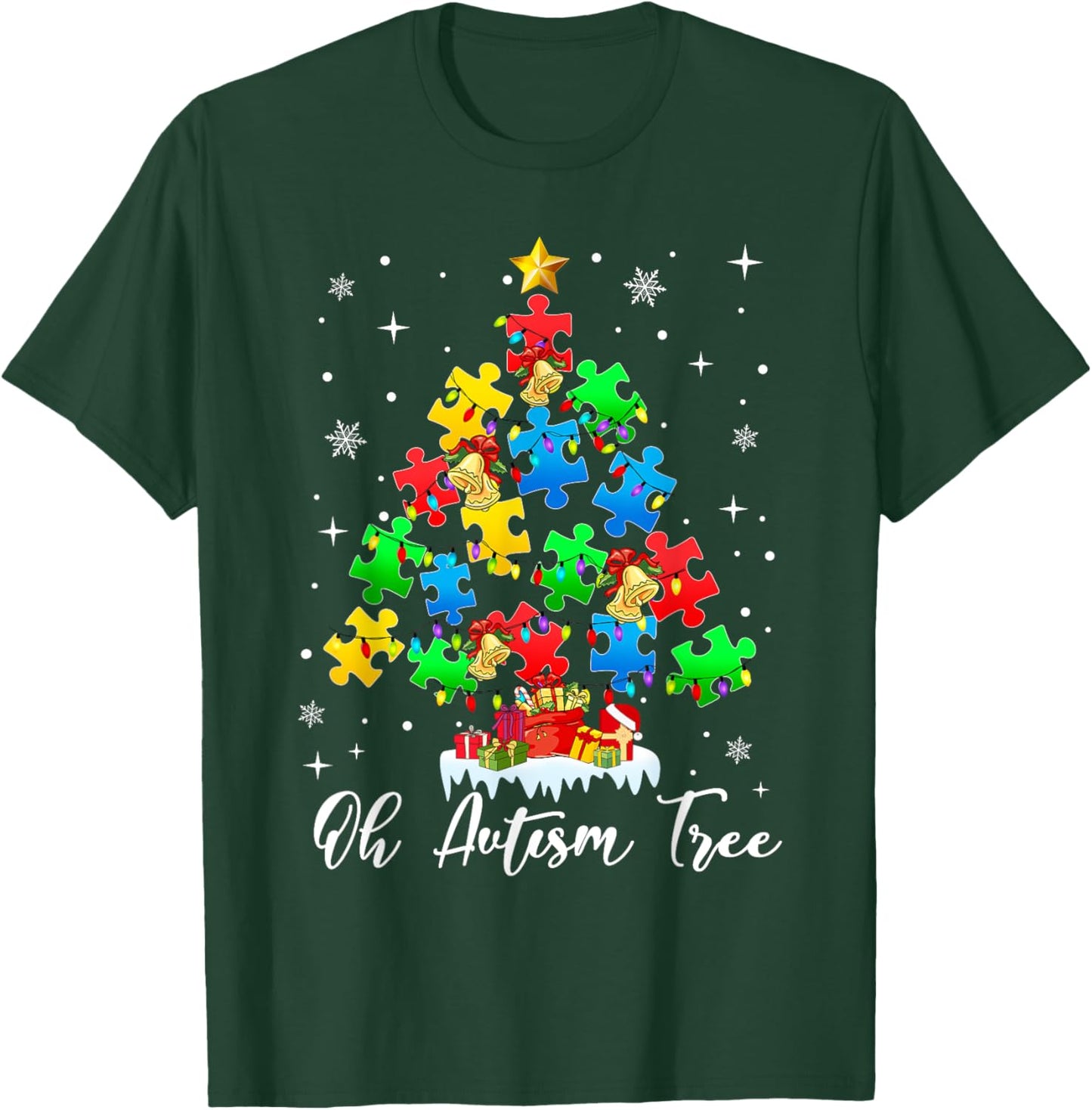 Autism Awareness Christmas Tree Holiday Gifts Black Short Sleeve Small T-Shirt - T-Shirt | Forest