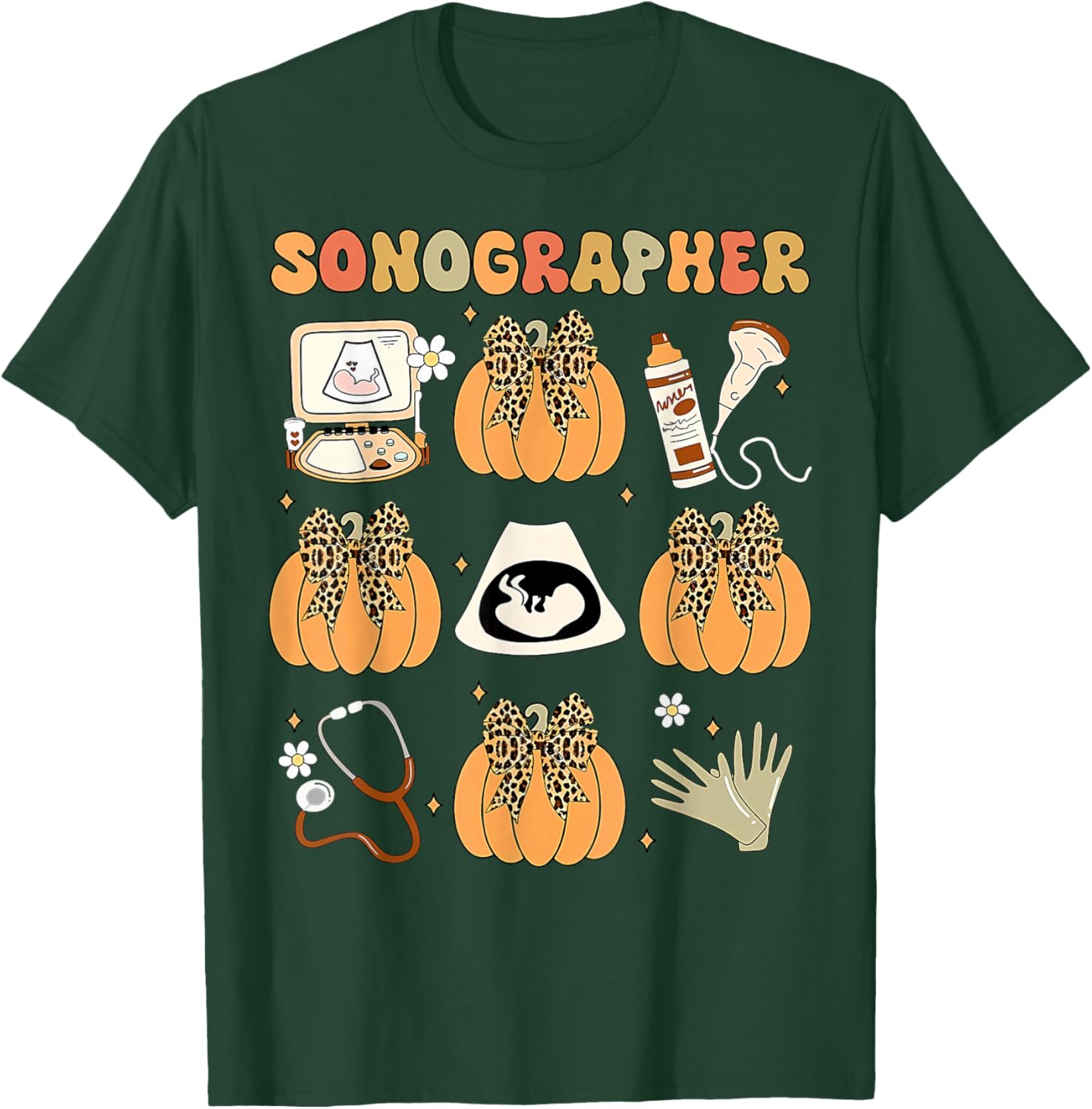 Coquette Sonographer Fall Ultrasound Tech Nurse Thanksgiving T-Shirt - T-Shirt | Forest