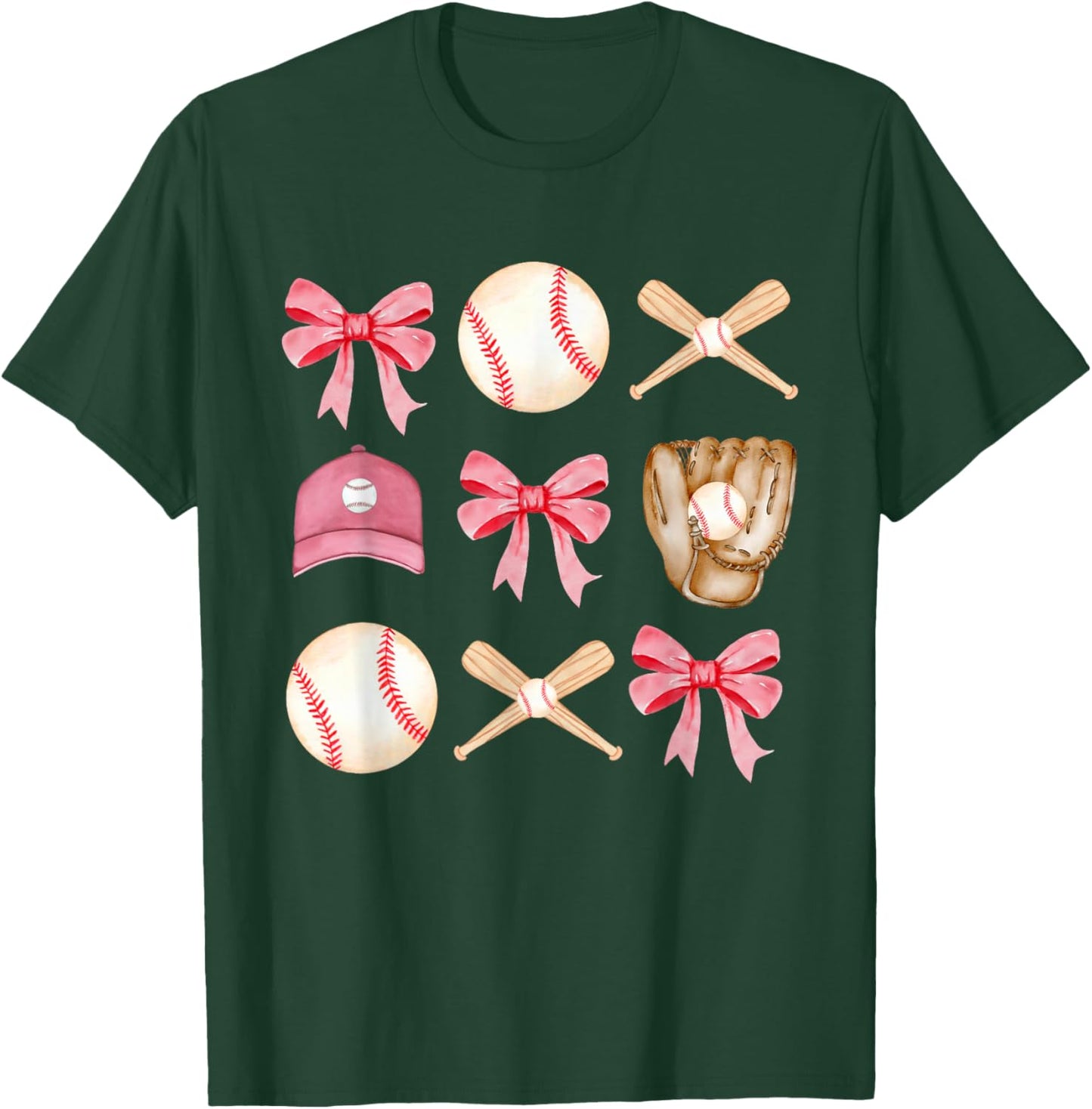 Baseball Mom Coquette Mothers Day Women Girls Baseball Mama T-Shirt - T-Shirt | Forest