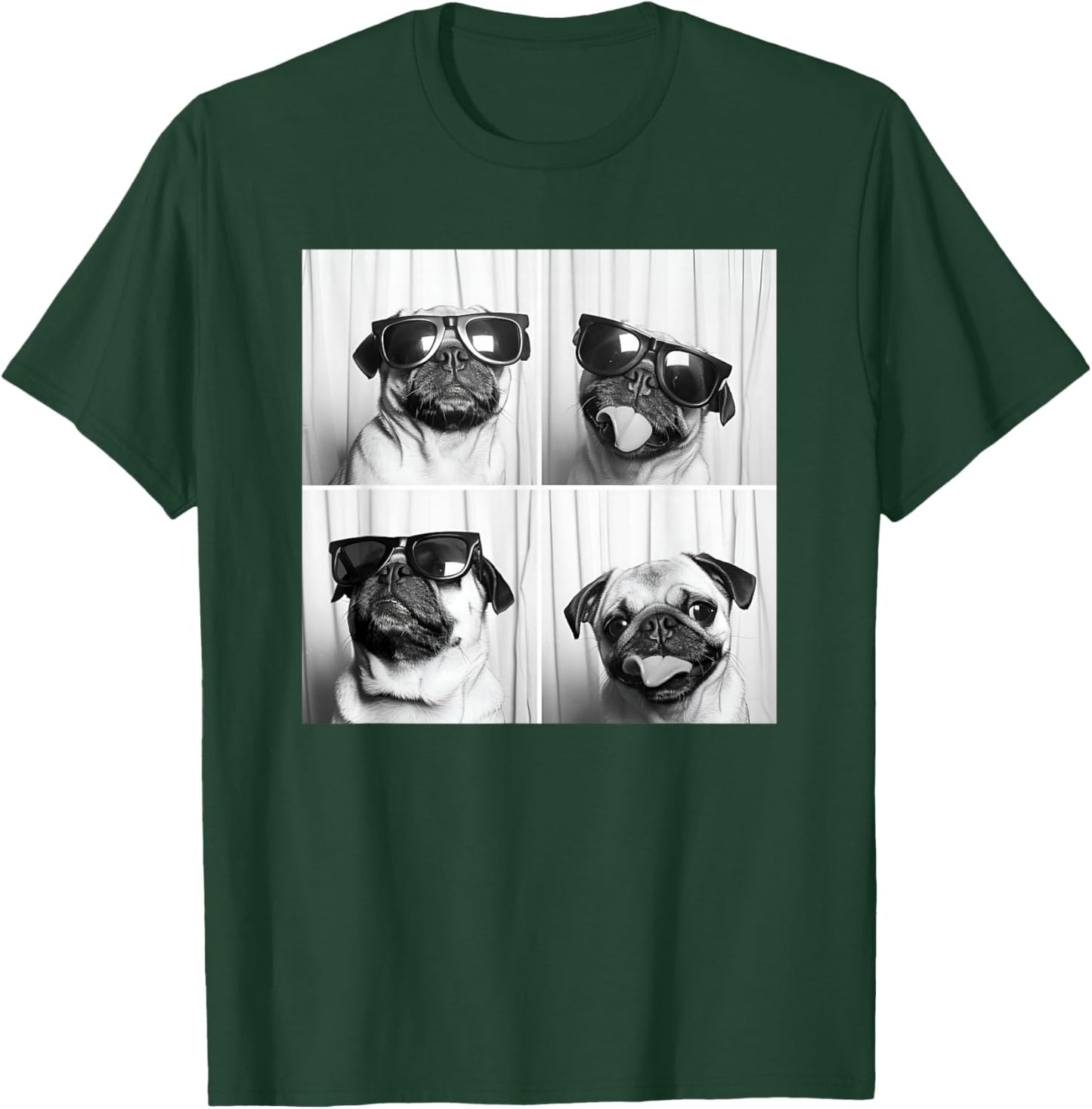 Cute Pug Face Pet Photobooth Cool Pug with Sunglasses T-Shirt - T-Shirt | Forest
