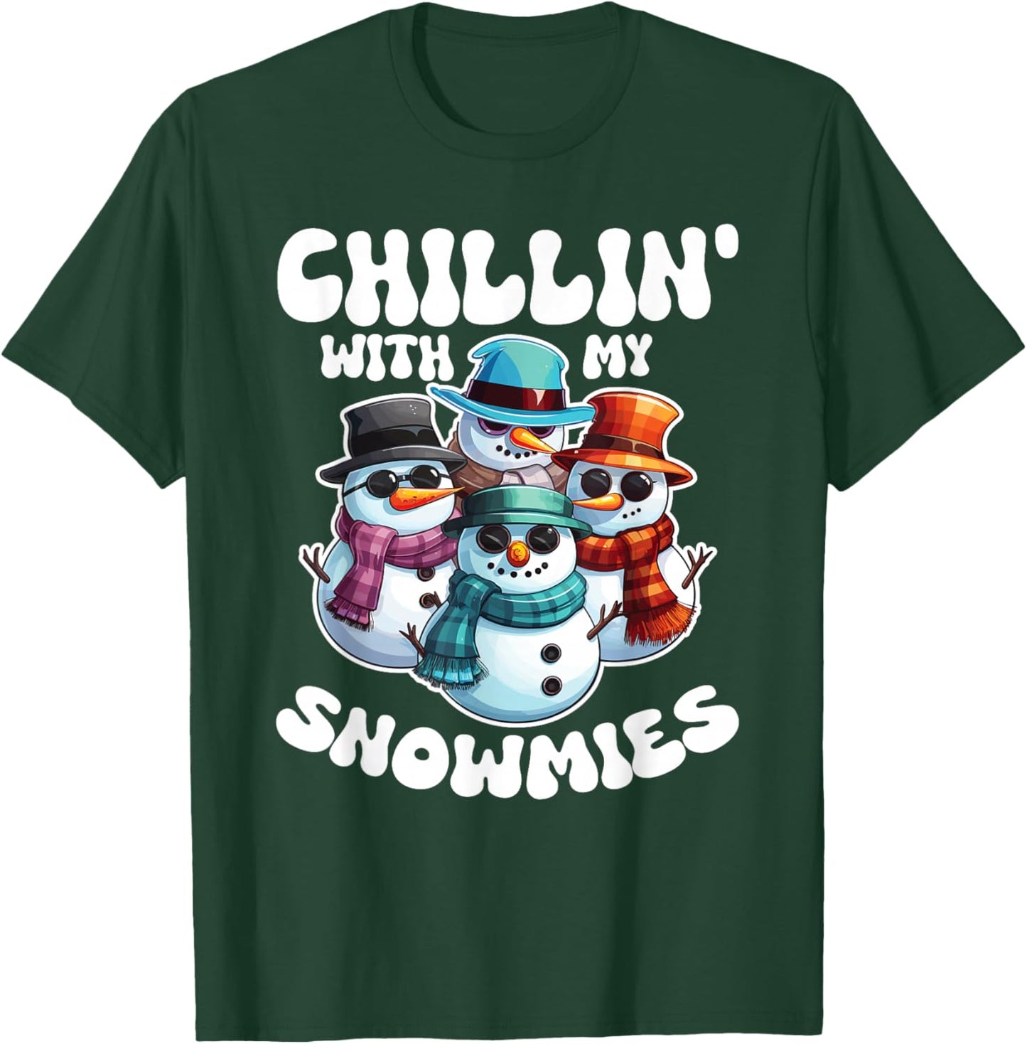 Frosty Friends Christmas Pun Chillin With My Snowmies Cool Snowmen -Adults Black T-Shirt - T-Shirt | Forest