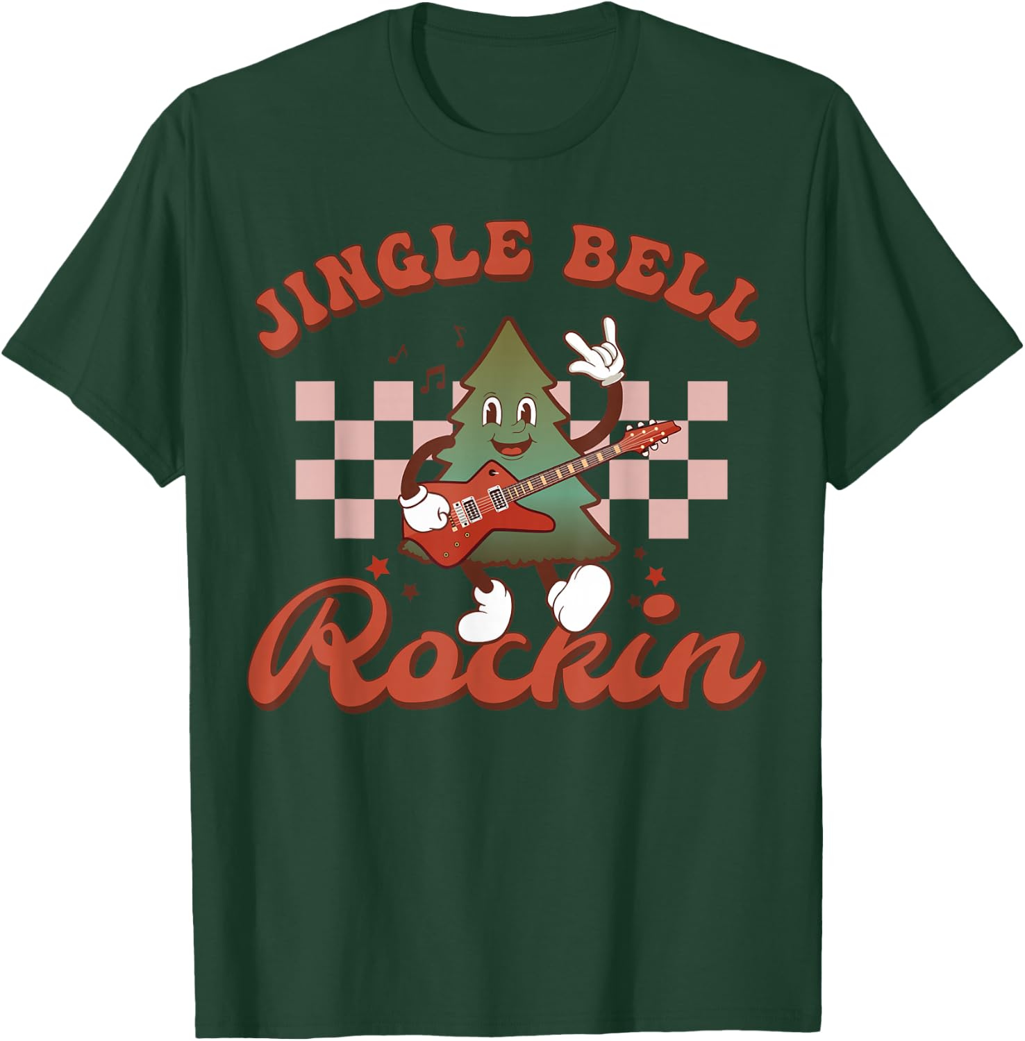 Jingle Bell Rocking Cute Christmas Rock n Roll Guitar Retro T-Shirt - T-Shirt | Forest