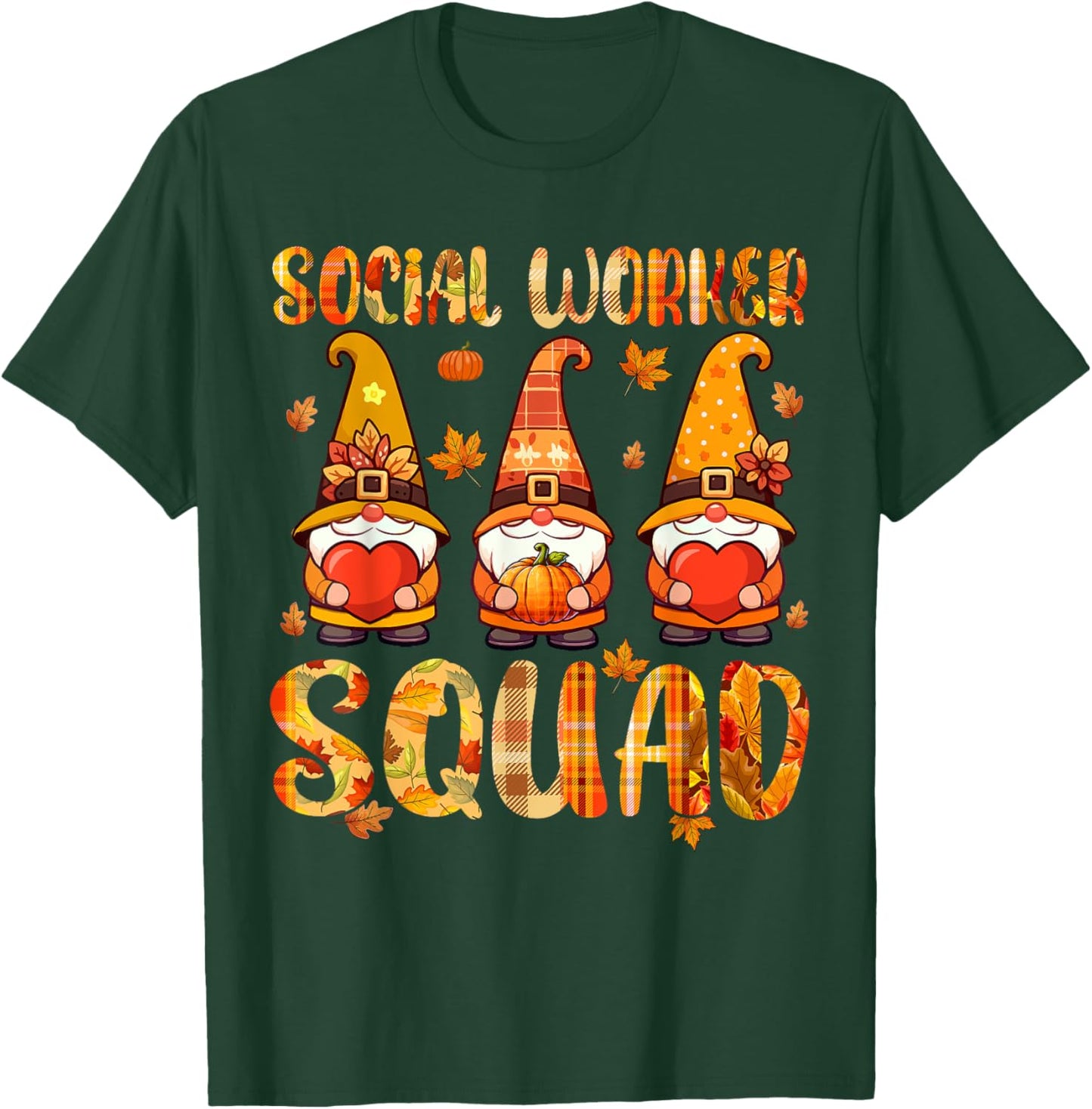 Social Worker Squad Three Gnomes Fall Thanksgiving Job Team T-Shirt - T-Shirt | Forest