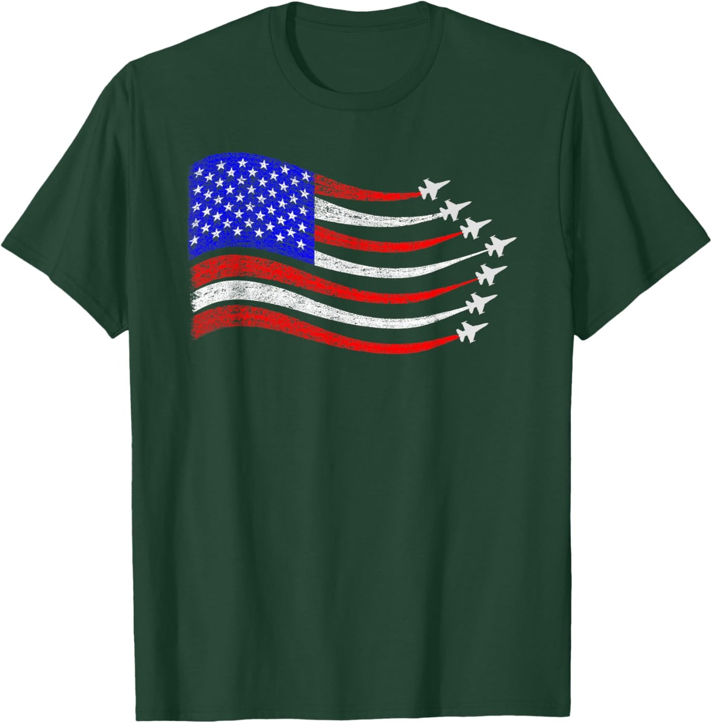 American Patriotic Fighter Jets USA Flag Waving 4th of July T-Shirt - T-Shirt | Forest