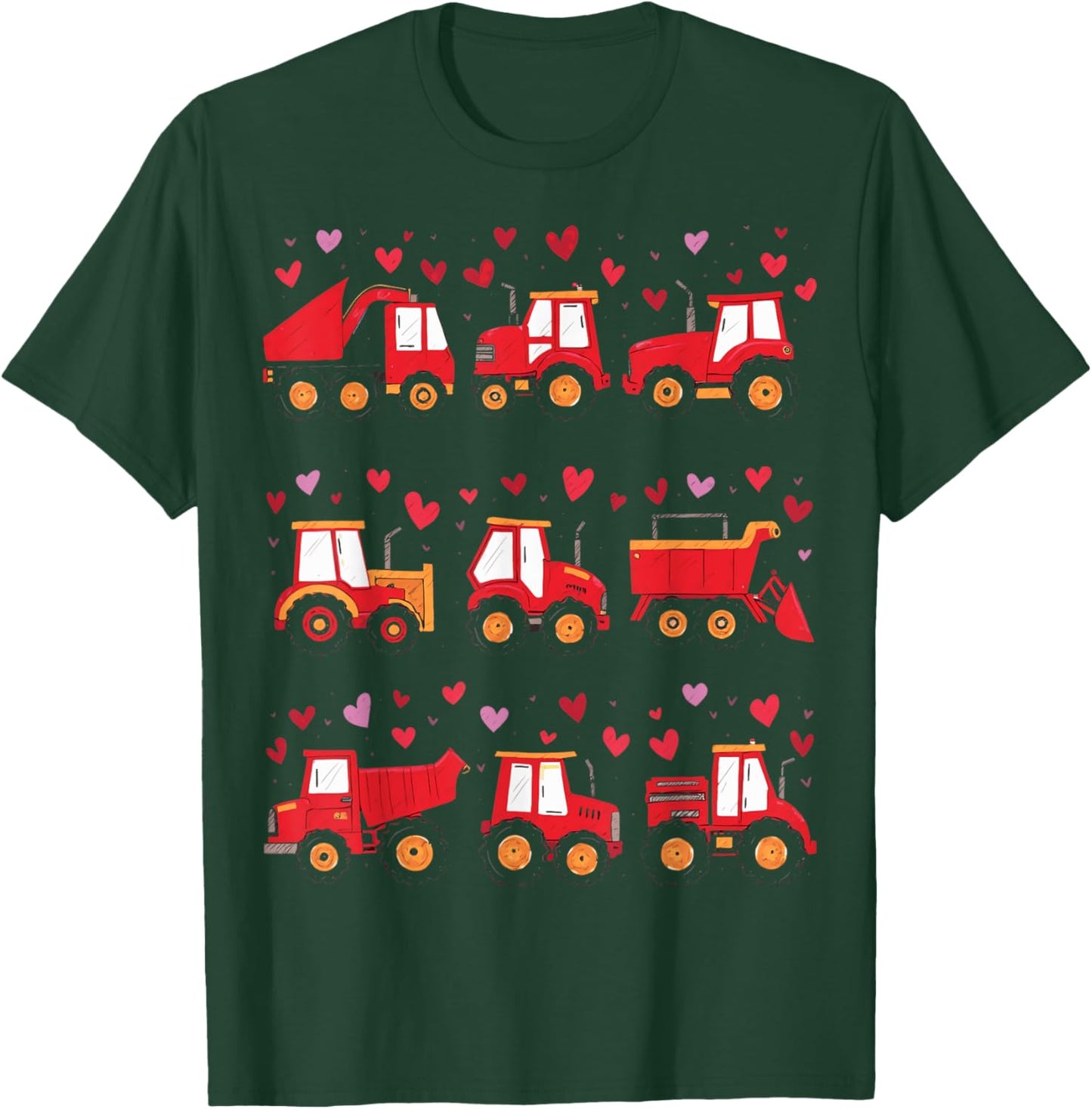 Kids Valentines Day Construction Trucks I Dig You Hearts T-Shirt - T-Shirt | Forest