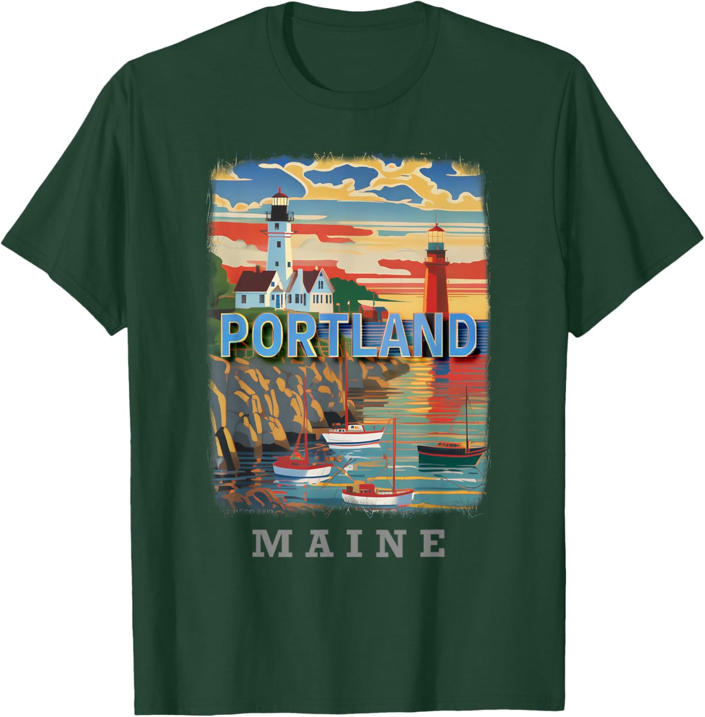 Portland Maine ME Coastal Charm SD719 T-Shirt - T-Shirt | Forest