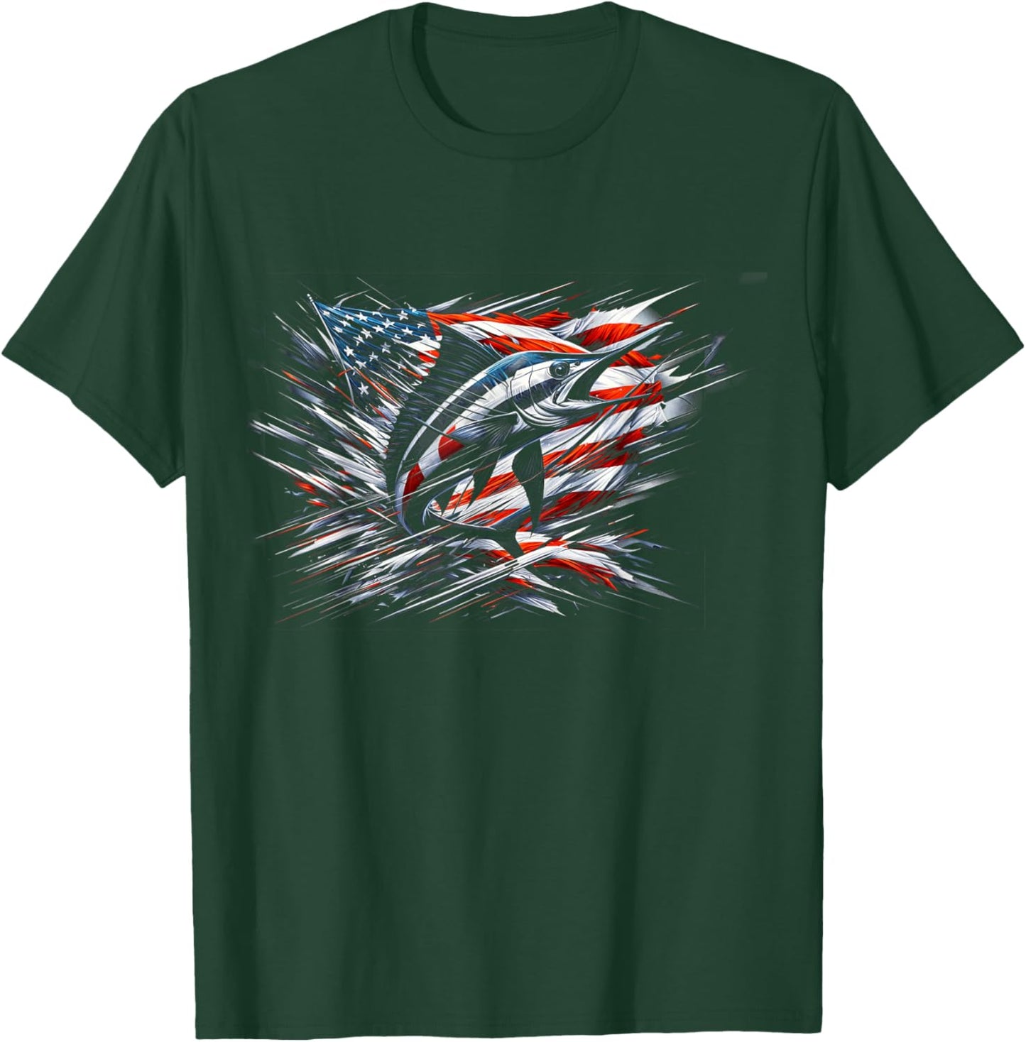 Sailfish American Flag Patriotic Fishing Graphic Design Women Men T-Shirt - T-Shirt | Forest