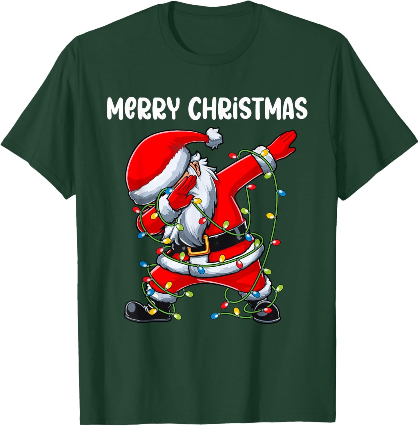 Santa Merry Christmas Lights Boys Girls Kids Dab Xmas T-Shirt - T-Shirt | Forest