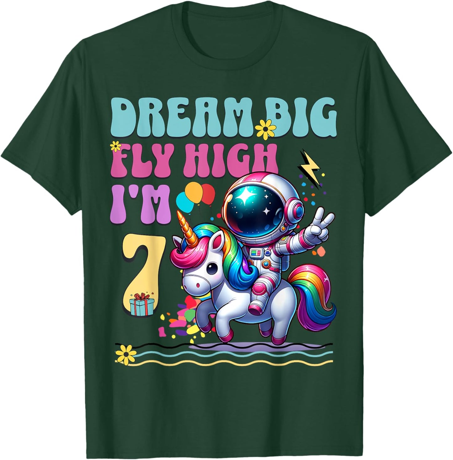 Astronaut Unicorn 7th Birthday 7 Years Space Galaxy T-Shirt - T-Shirt | Forest