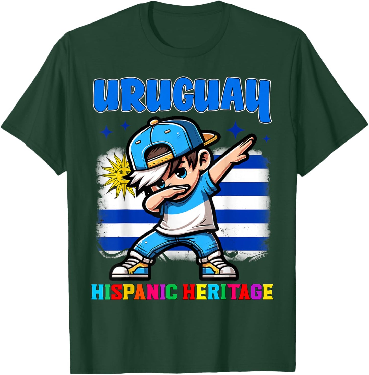 Uruguay Dabbing Kid Hispanic Heritage Celebration for Kids T-Shirt - T-Shirt | Forest