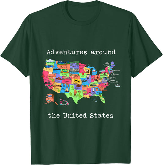 United States Design - Travel America USA Map T-Shirt - T-Shirt | Forest