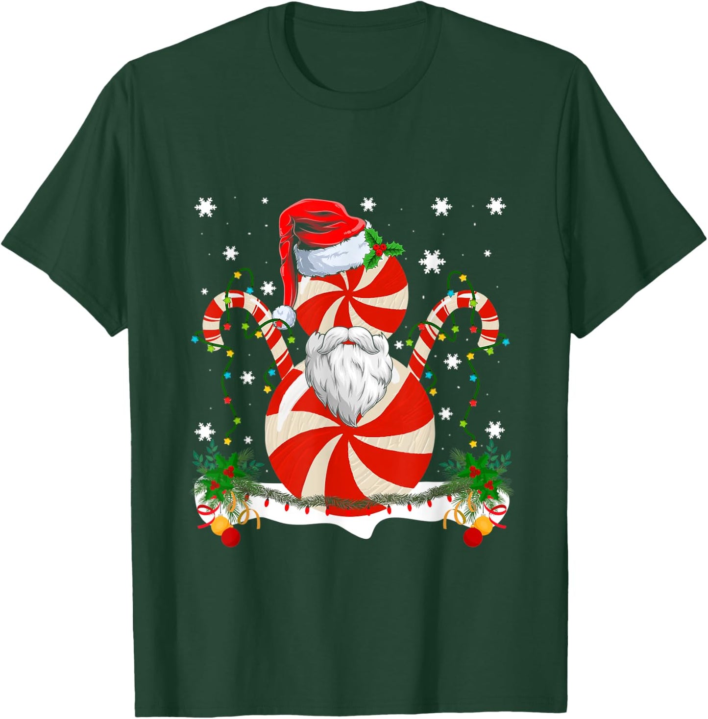 Funny Christmas Peppermint Candy Cane Snowman Decoration T-Shirt - T-Shirt | Forest