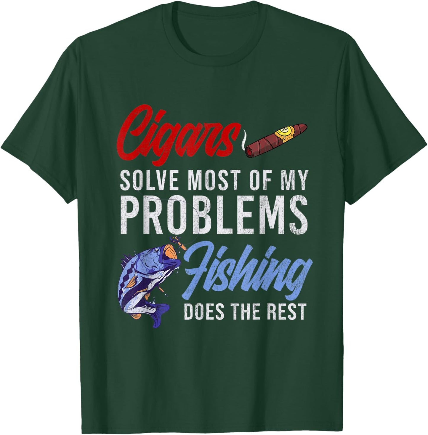 Cigar Smoking & Fishing Gift Cuban Cigars Smoker Hunting T-Shirt - T-Shirt | Forest