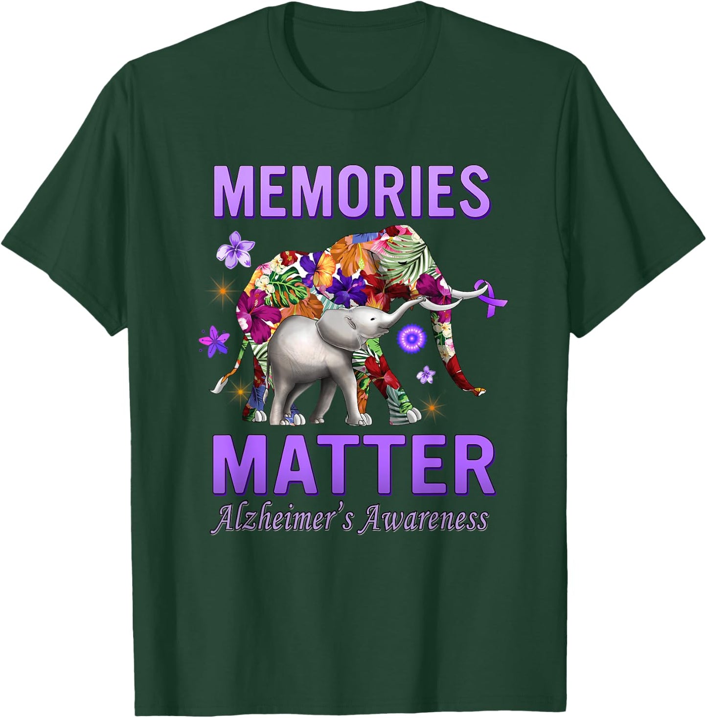 Alzheimers Awareness Memories Matter Purple Elephant T-Shirt - T-Shirt | Forest