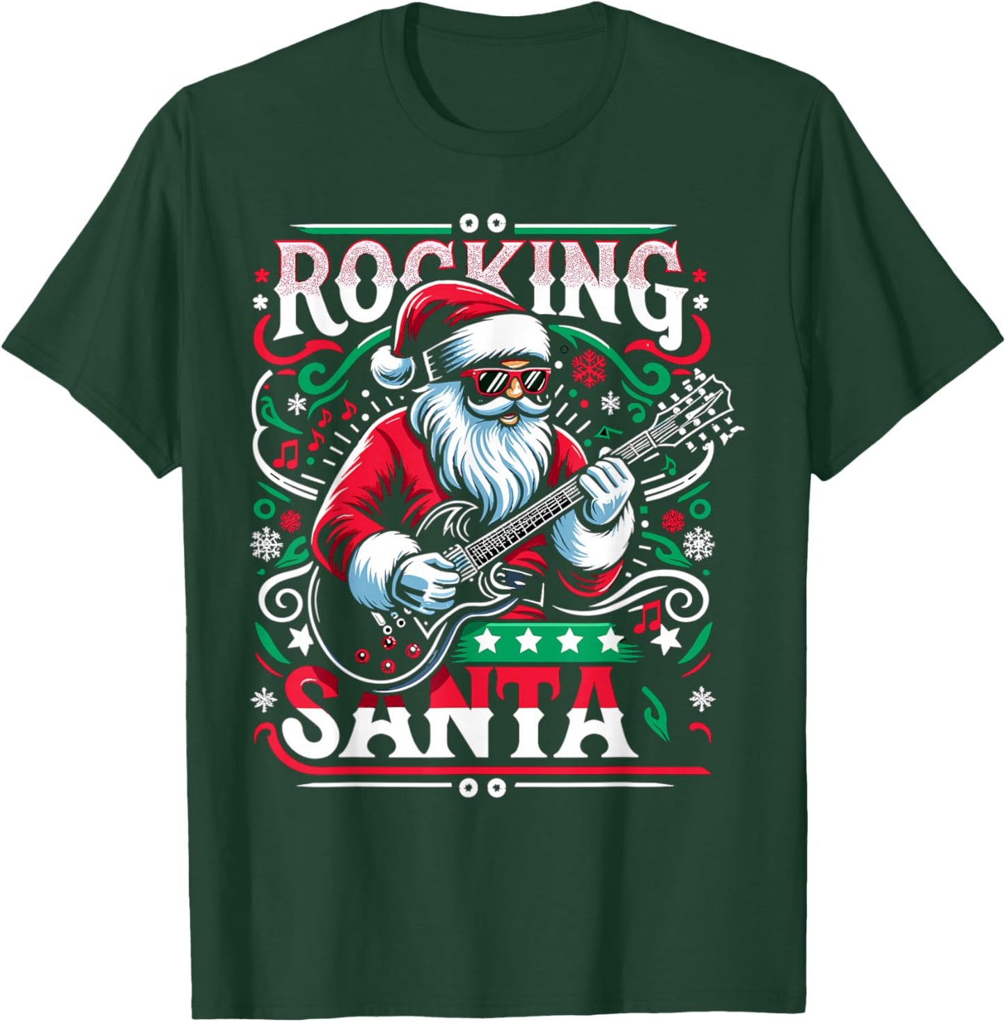 The Rocking Santa Christmas Rock Guitar Santa T-Shirt - T-Shirt | Forest