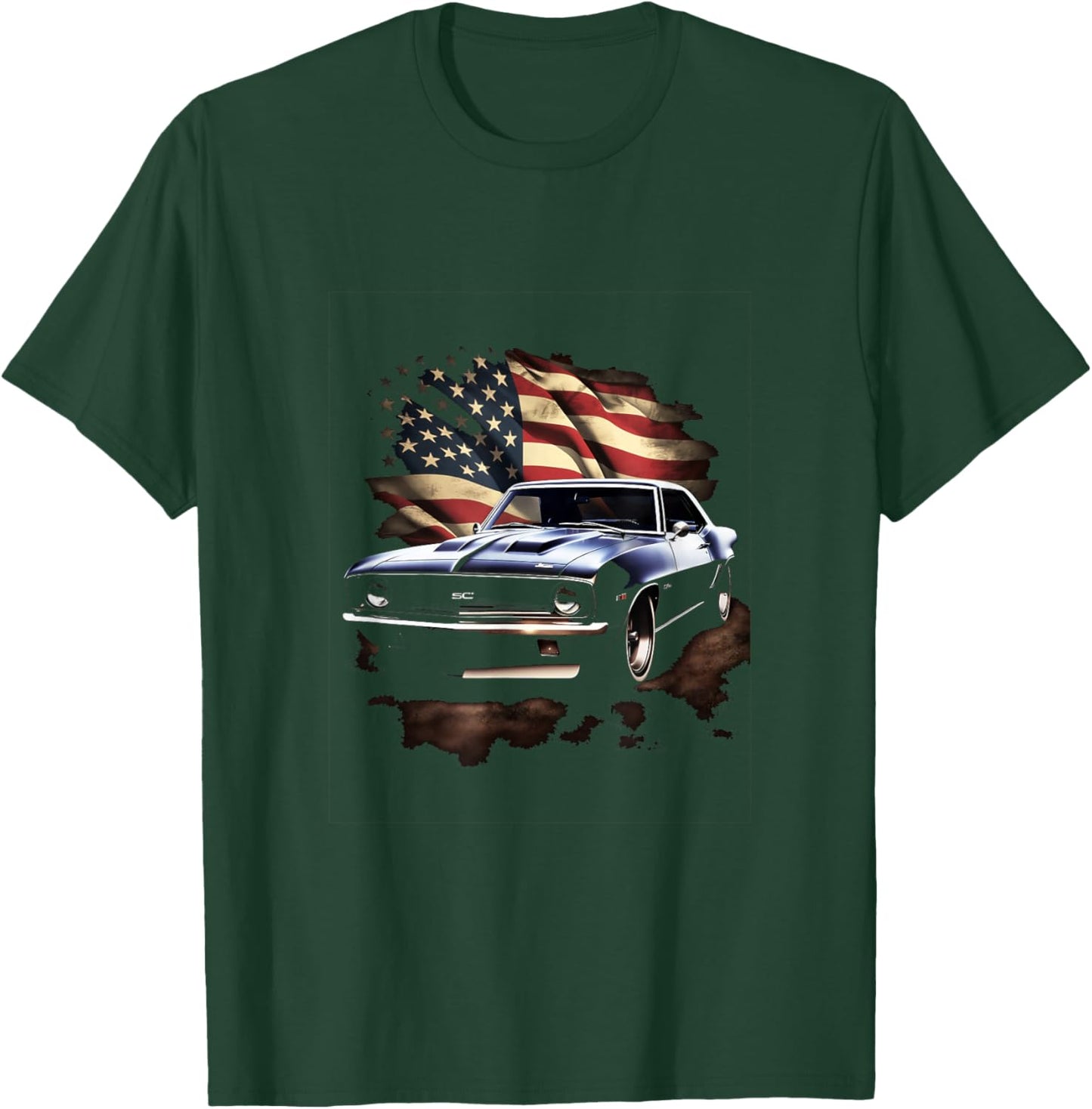 Muscle Car American USA Flag Vintage Car T-Shirt - T-Shirt | Forest
