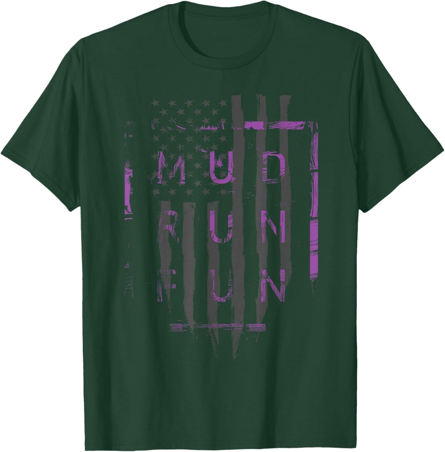 Mud Run Fun USA FLAG PURP Mudder Trail Running and Mudding T-Shirt - T-Shirt | Forest