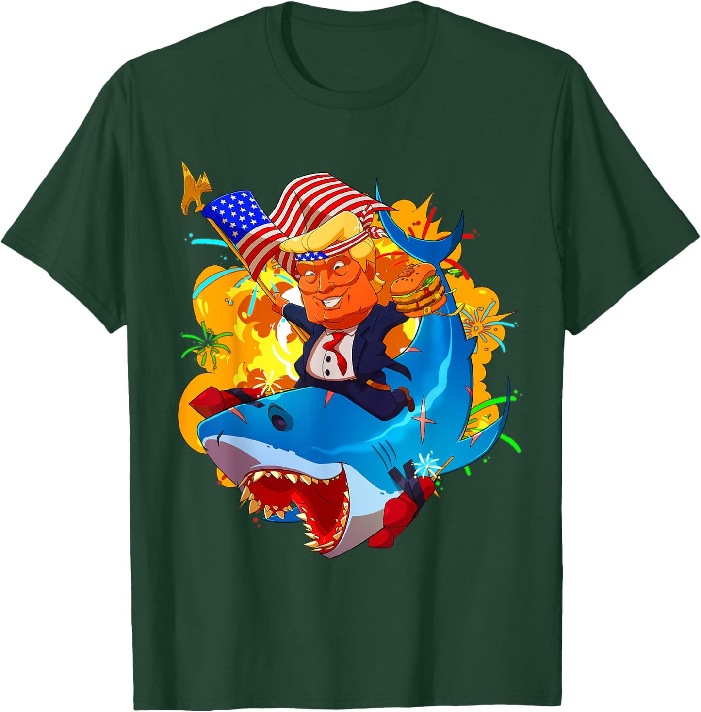 Trump Shark Patriotic Unique 4th of July American Flag T-Shirt - T-Shirt | Forest