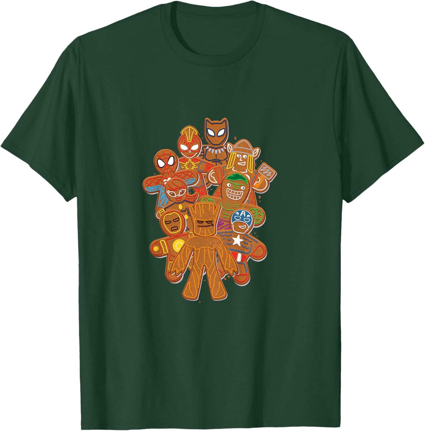 Kids Marvel Avengers Christmas Super Hero Gingerbread Cookies T-Shirt - T-Shirt | Forest