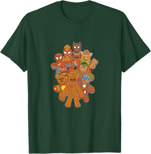Kids Marvel Avengers Christmas Super Hero Gingerbread Cookies T-Shirt - T-Shirt | Forest