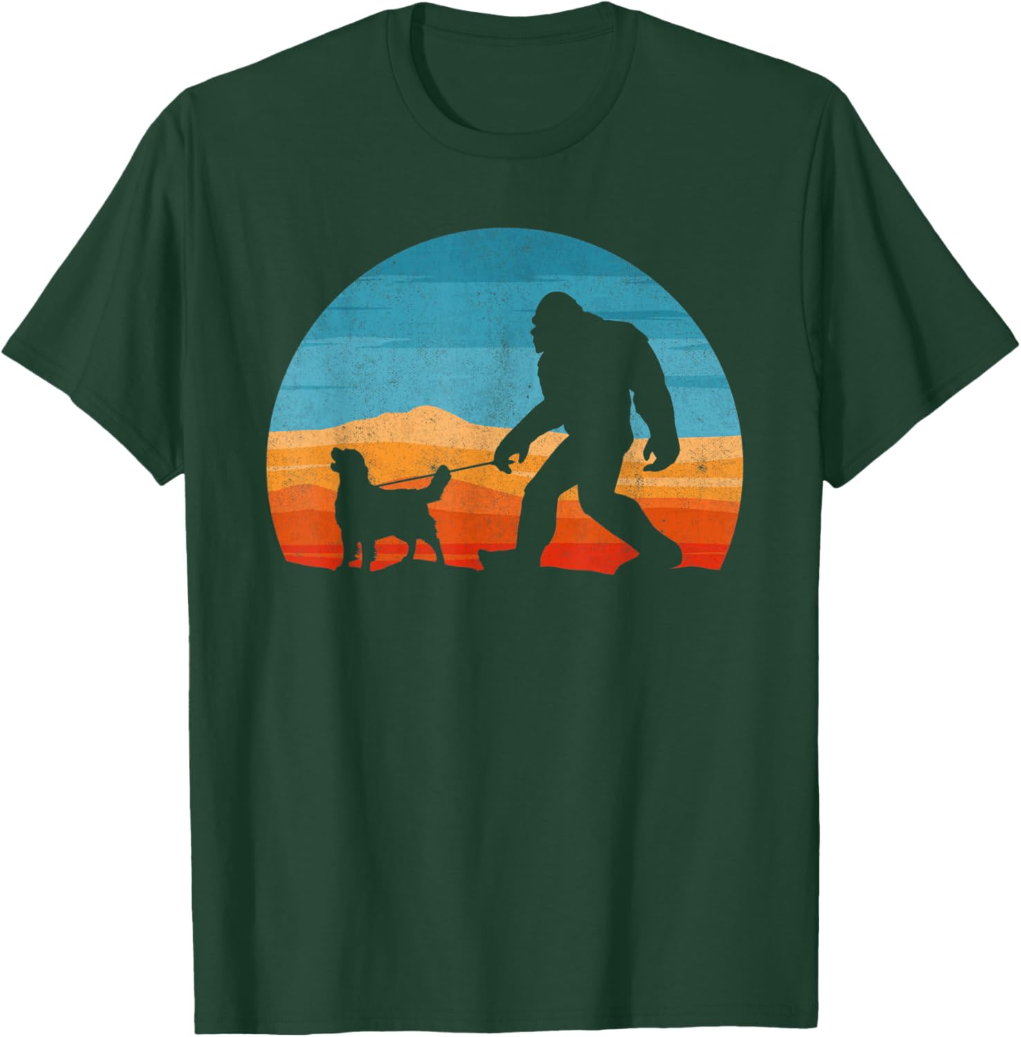 Bigfoot Walking Golden Retriever Dog Retro Sasquatch Women Kids T-Shirt - T-Shirt | Forest