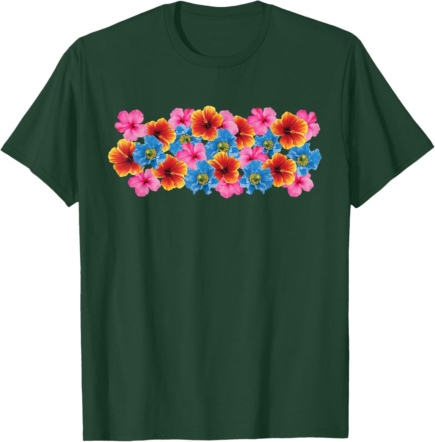 Hawaiian Hibiscus Flowers Vintage Tropical Hawaii Aloha Gift T-Shirt - T-Shirt | Forest