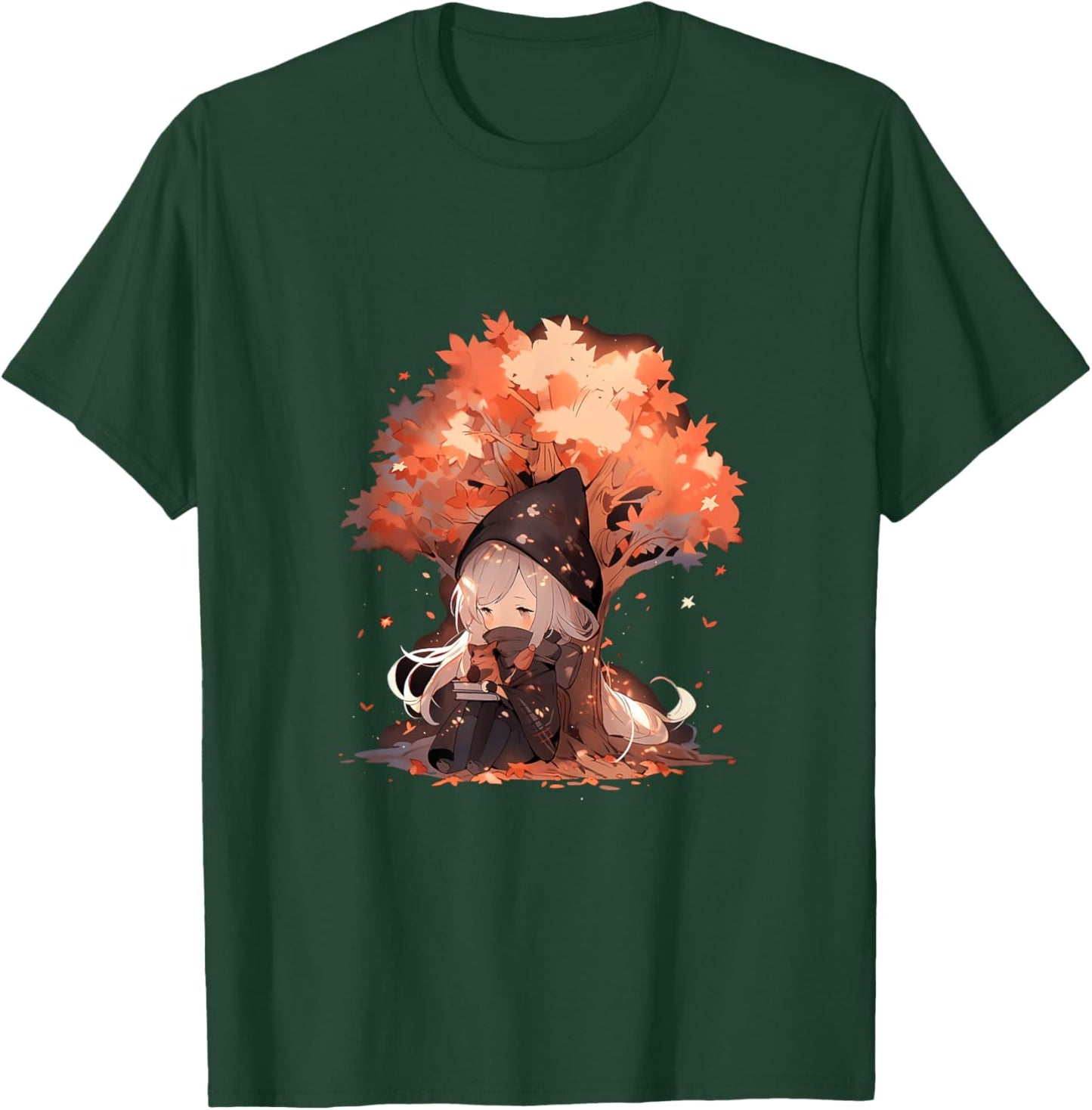 Chibi Girls Autumn Leaves Anime Kawaii Thanksgiving T-Shirt - T-Shirt | Forest