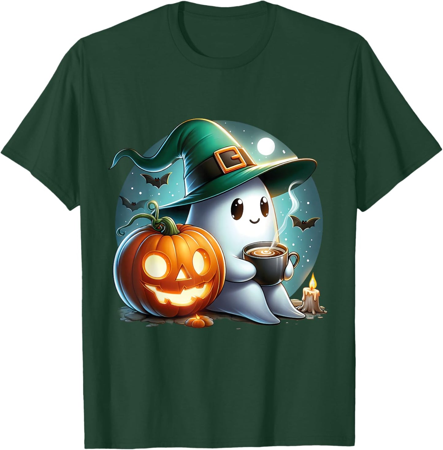 Cute Halloween Ghost Coffee Pumpkin T-Shirt - T-Shirt | Forest