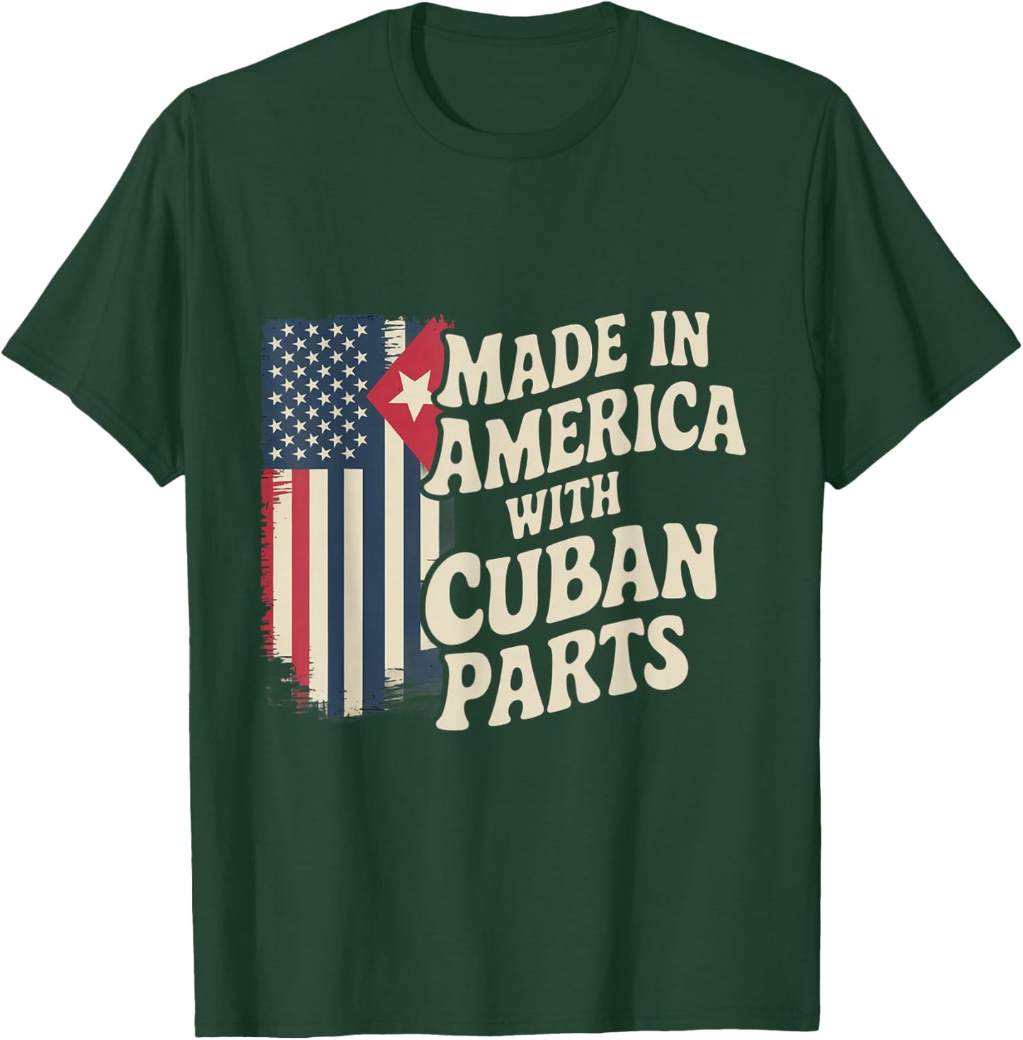 Made In America With Cuban Parts With USA Flag Cuba Flag T-Shirt - T-Shirt | Forest