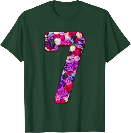 Seven Blossoms Floral Number Seven T-Shirt - T-Shirt | Forest