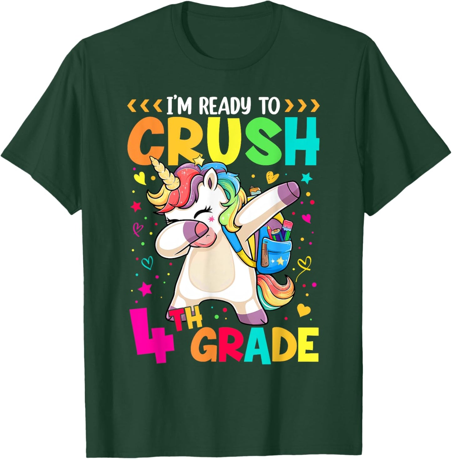 Crush 4th Grade Dabbing Unicorn Back to School Girls Kids T-Shirt - T-Shirt | Forest