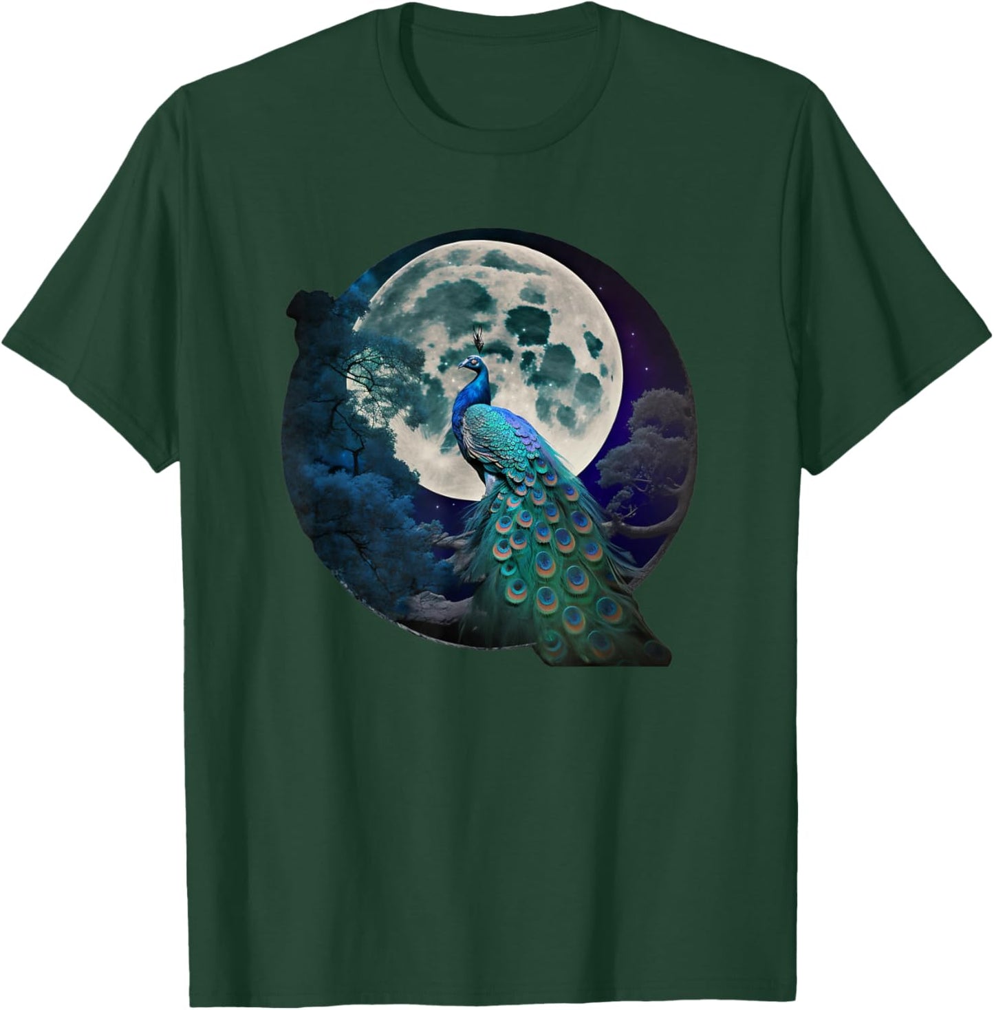 beautiful Majestic Peacock in the moonlight T-Shirt - T-Shirt | Forest