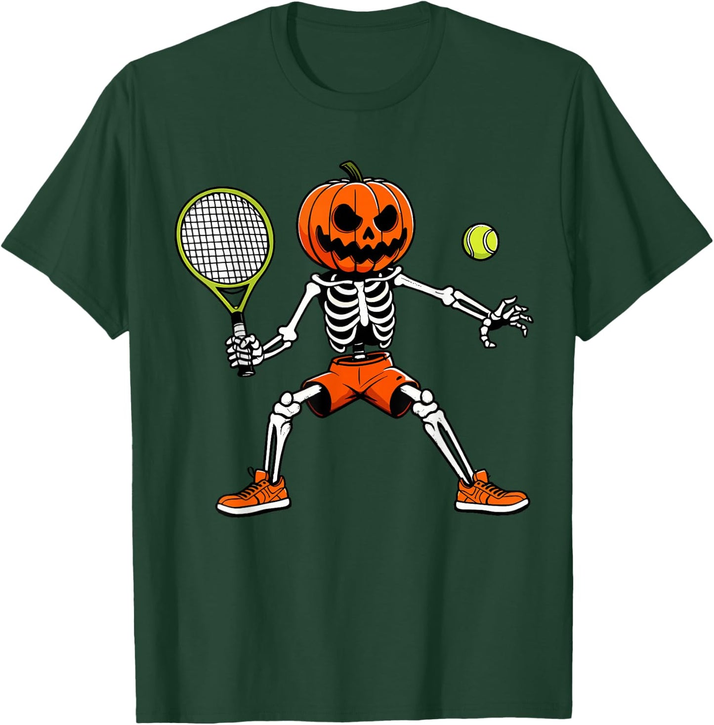 Halloween Tennis Pumpkin Head Skeleton Tennis Halloween T-Shirt - T-Shirt | Forest