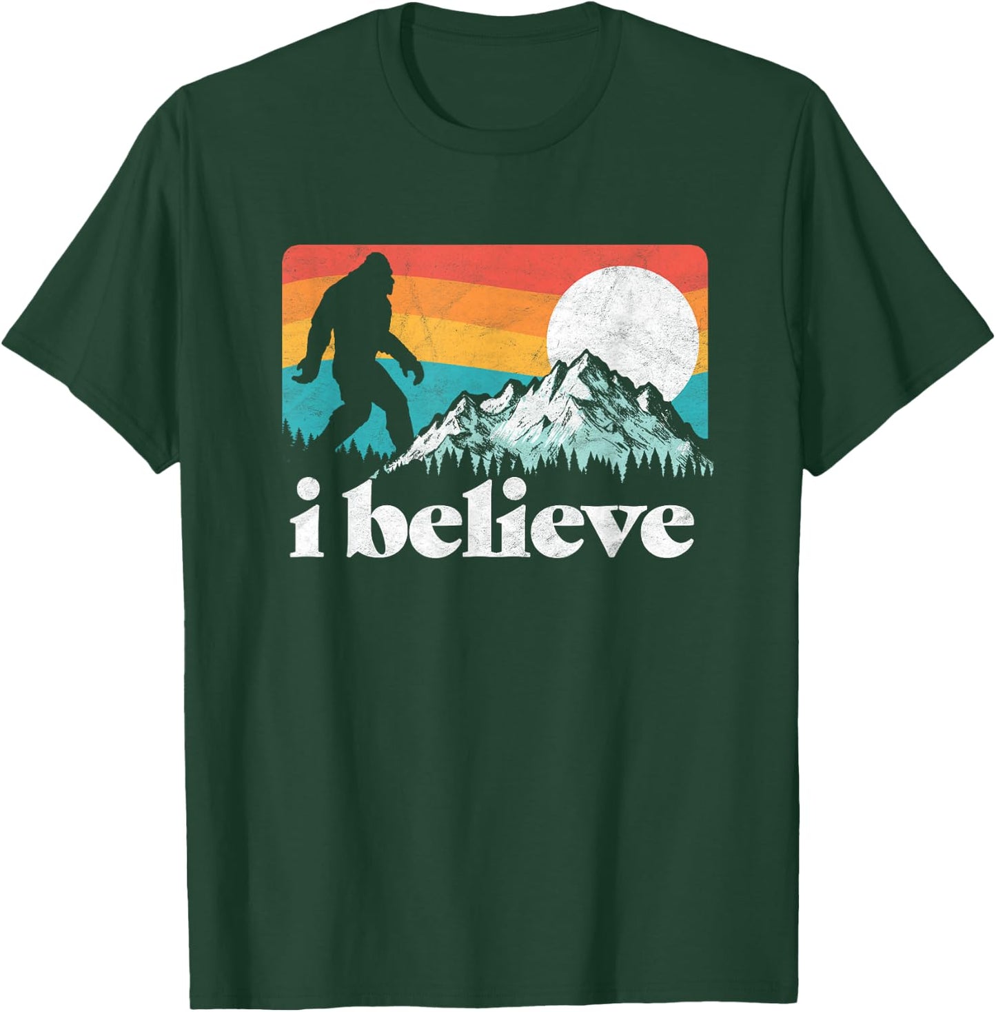 I Believe! Funny Retro Bigfoot Mountains T-Shirt - T-Shirt | Forest