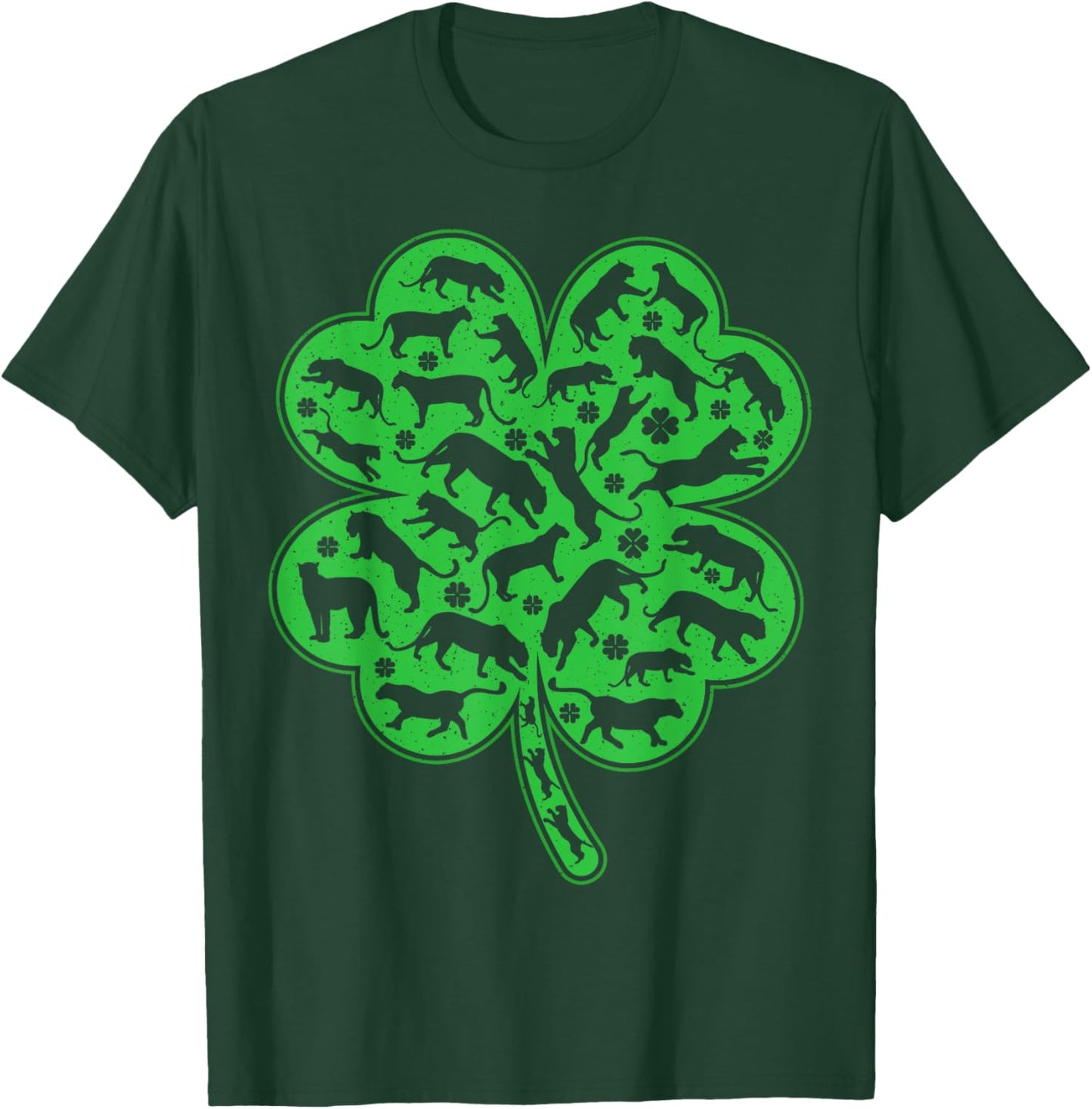 Luckiest Irish Shamrock Leaf Panther St. Patrick's Day T-Shirt - T-Shirt | Forest